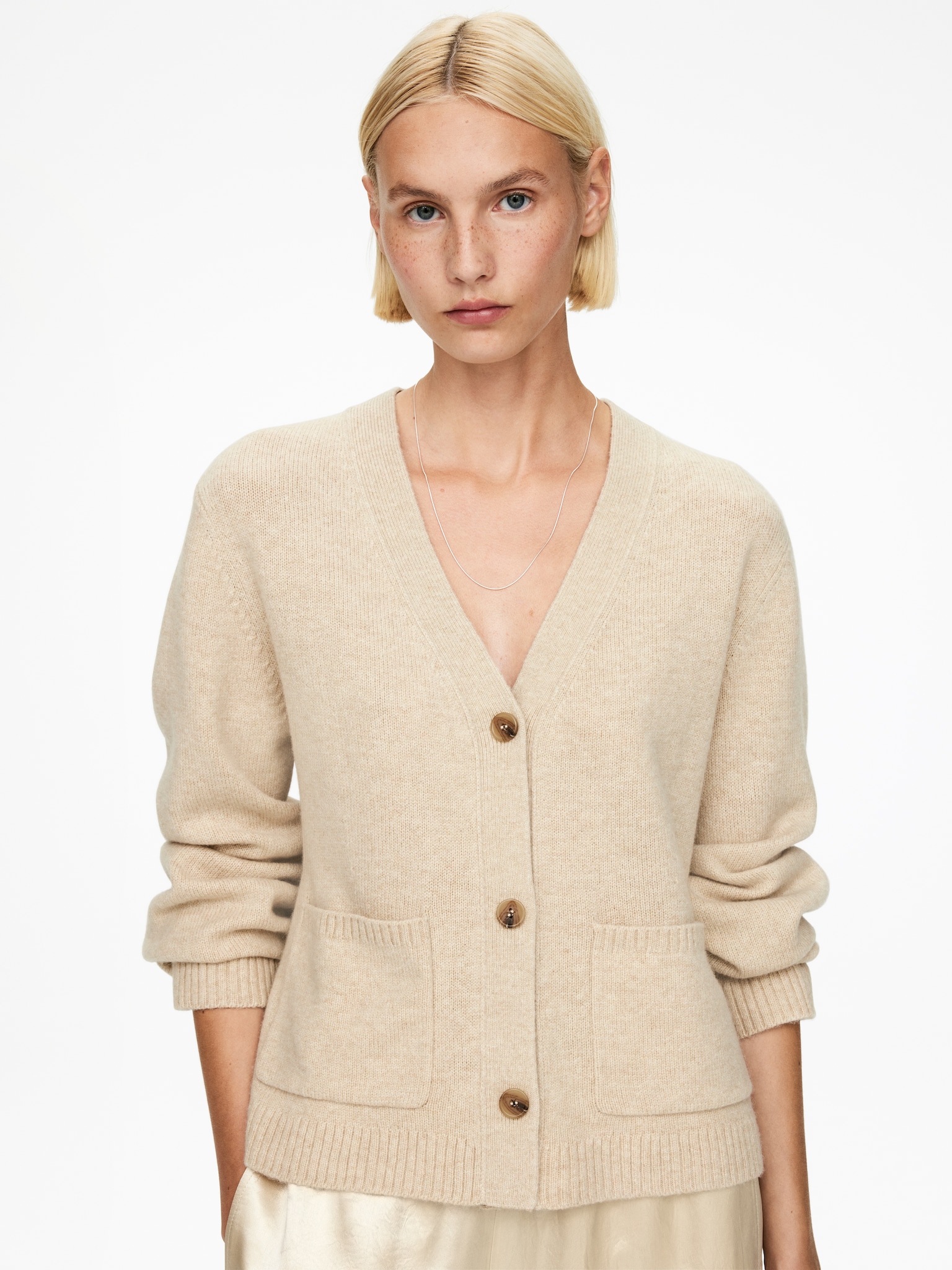 Wool Cardigan - Beige/Black - 5