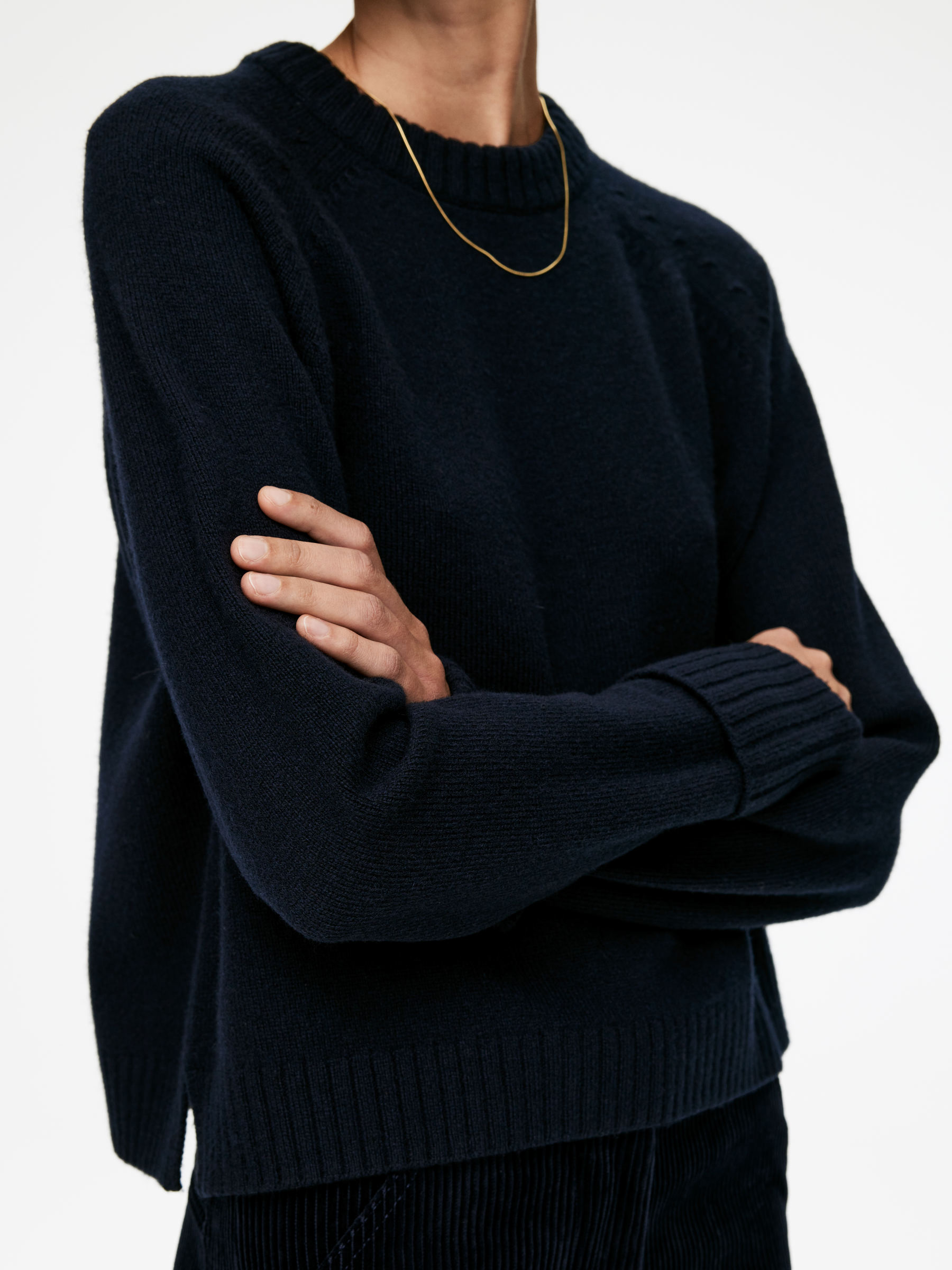 Pull en laine à poignets repliés - Bleu foncé - Regular fit - Femme - StillMedia/Lookbook - 6