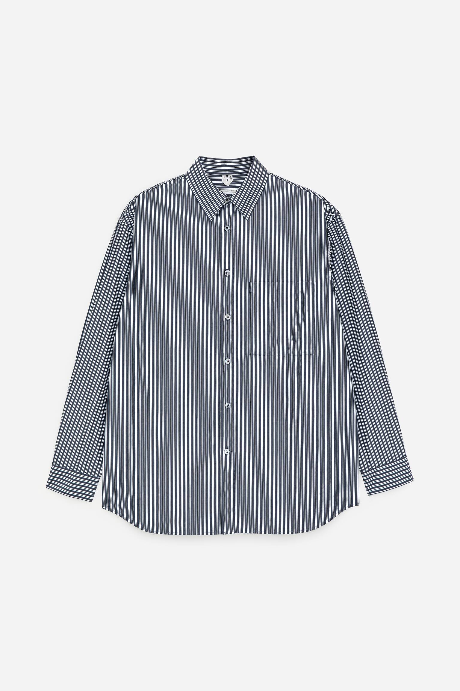 Oversize poplinskjorta - Blå/randig - 2