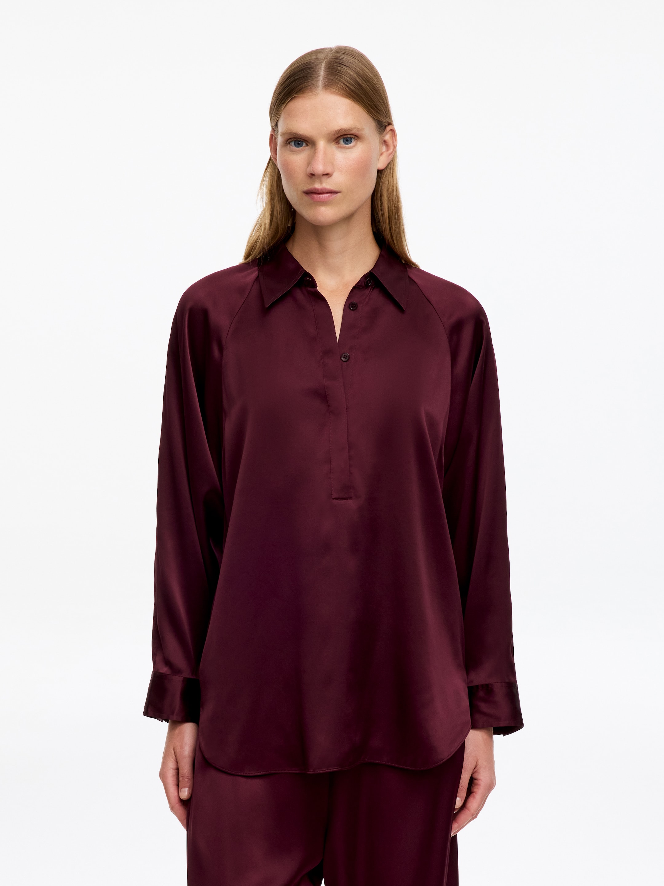 Silk satin shirt-Red-20743