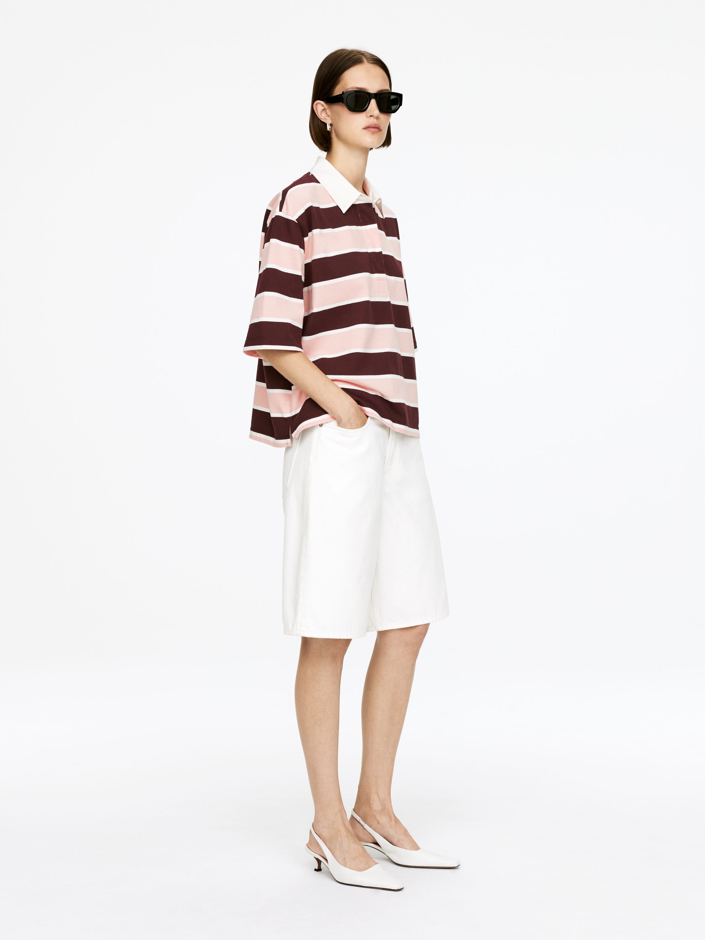 Short-Sleeve Polo Shirt - Dark Red/Pink - Regular fit - Women - StillMedia/Lookbook - 5