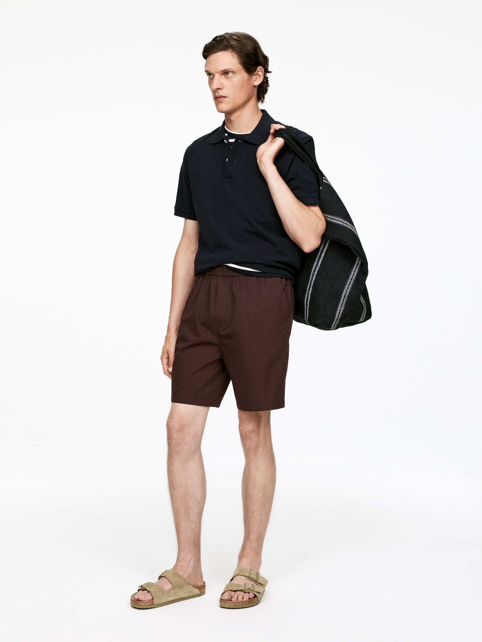 Short en coton - Bordeaux/Taupe/Bleu foncé - 3