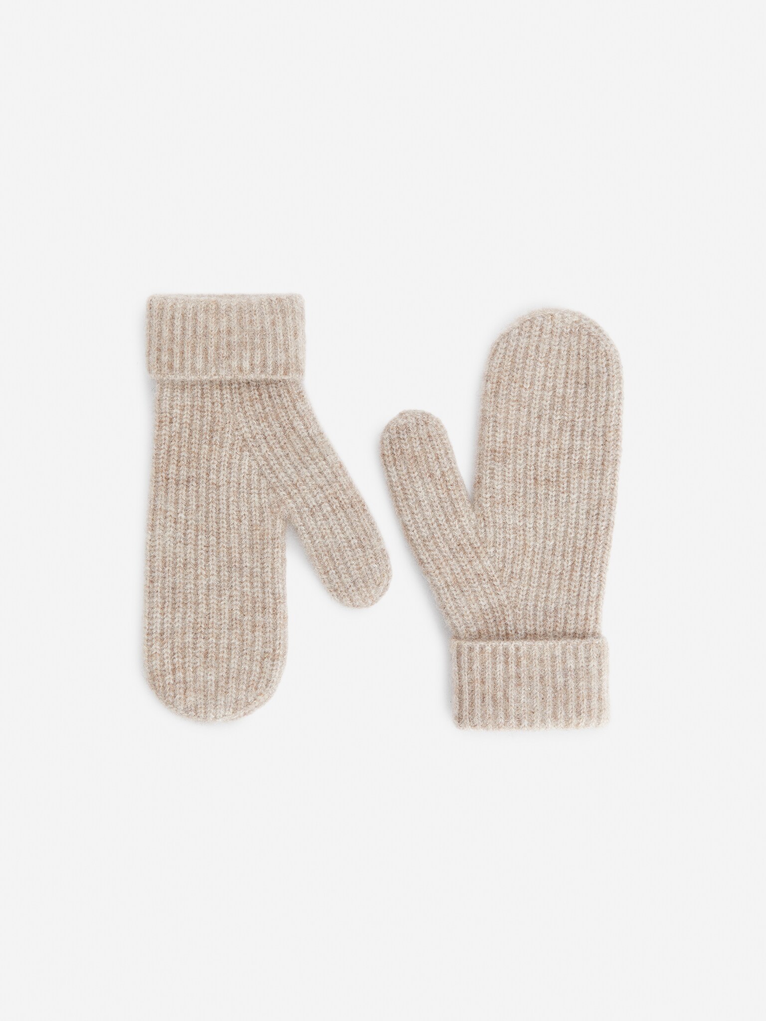 Wool-Alpaca Blend Mittens - Beige Melange/Red