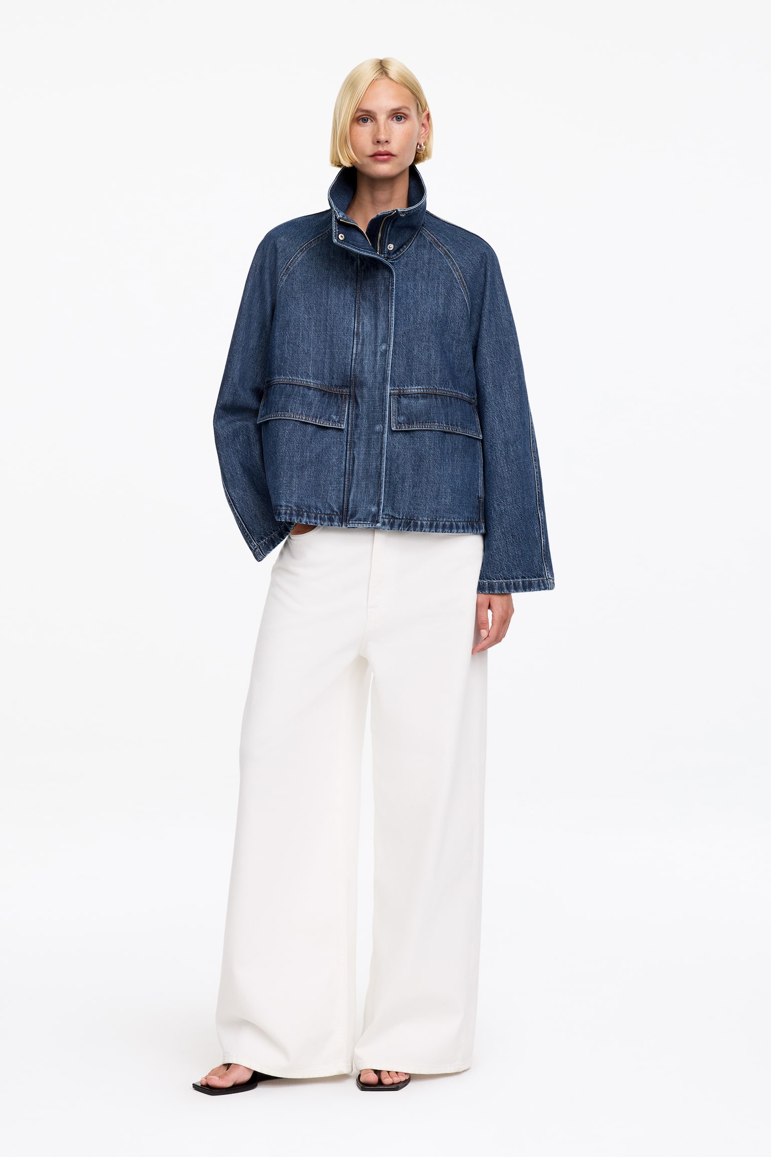 Veste en denim de coton et lyocell - Bleu foncé - 1
