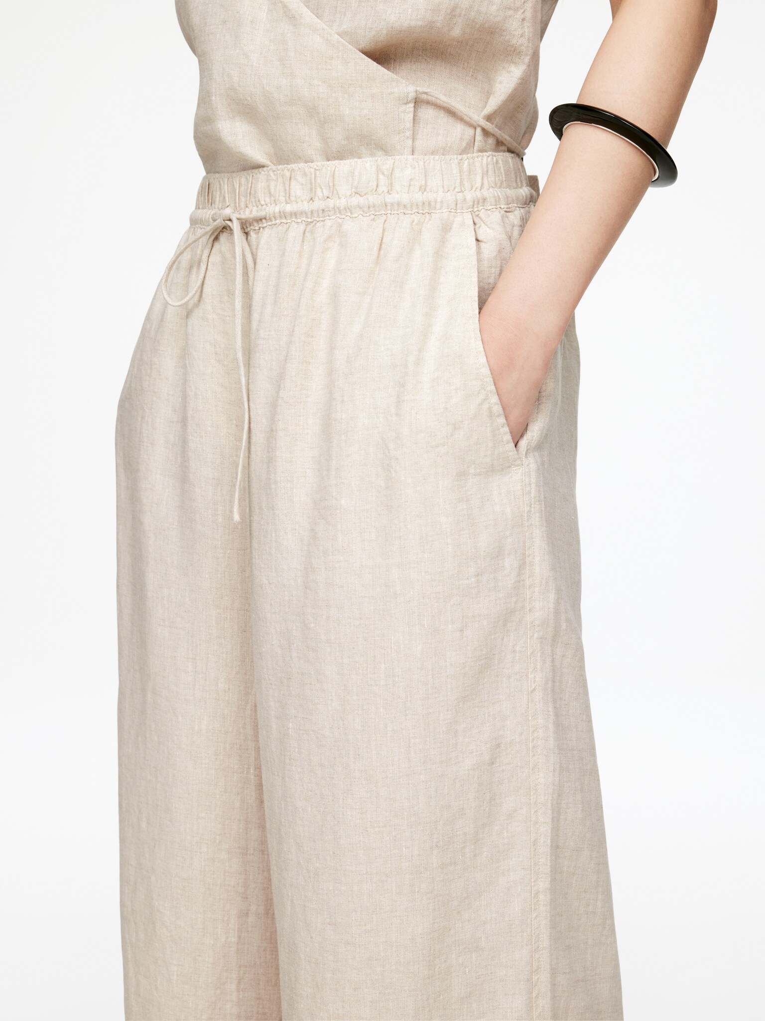 Pantalon raccourci en lin - Beige - 3