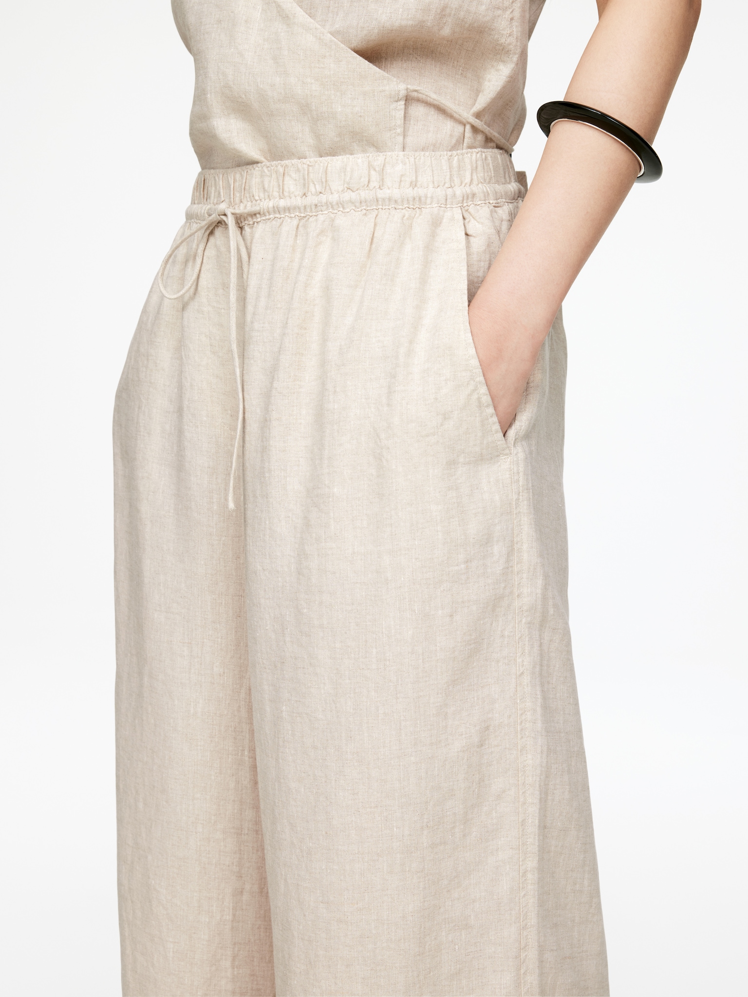 Pantalon raccourci en lin - Beige/Bleu foncé - 6