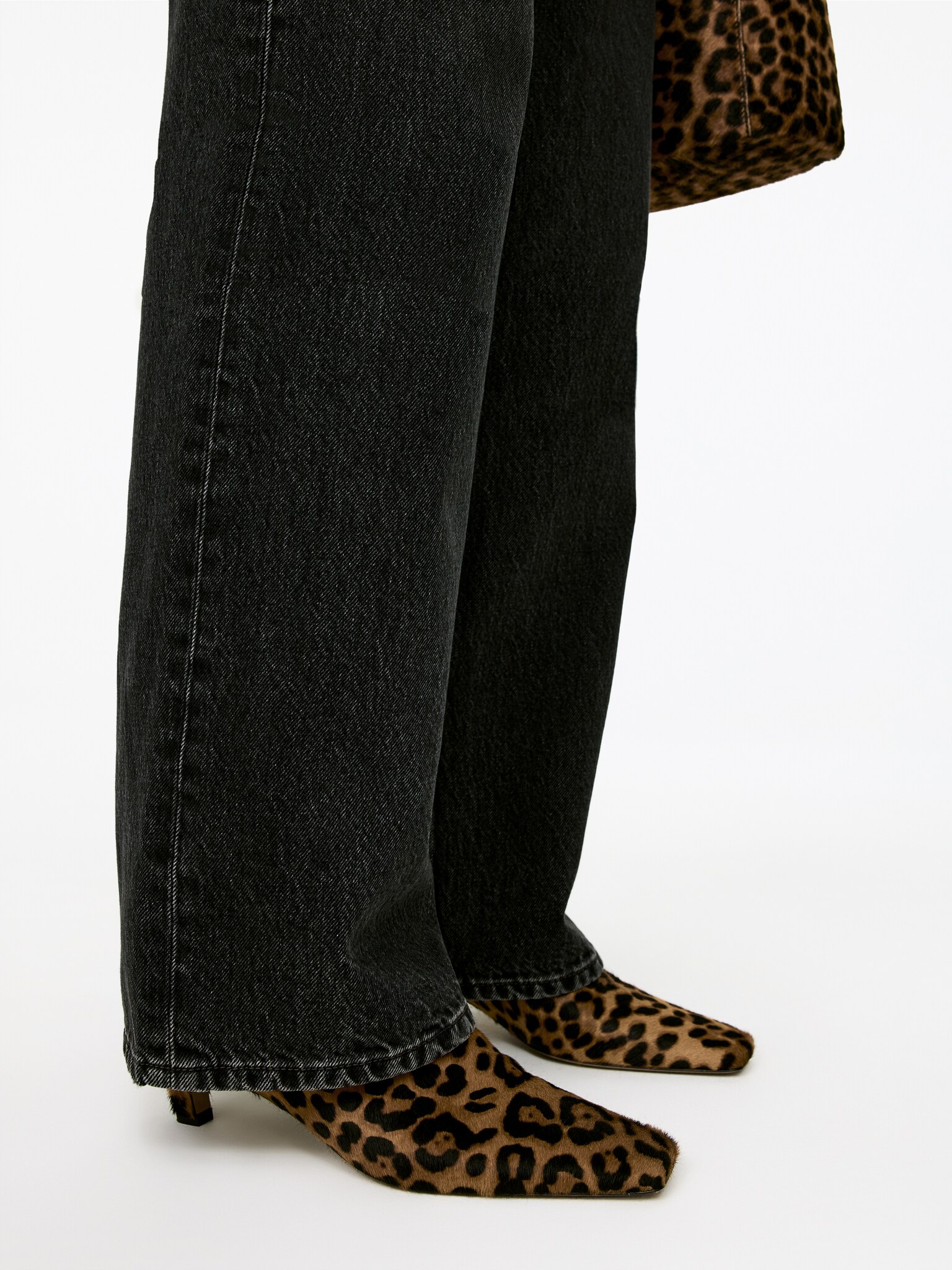Pony Hair-Effect Ankle Boots - Beige/Black