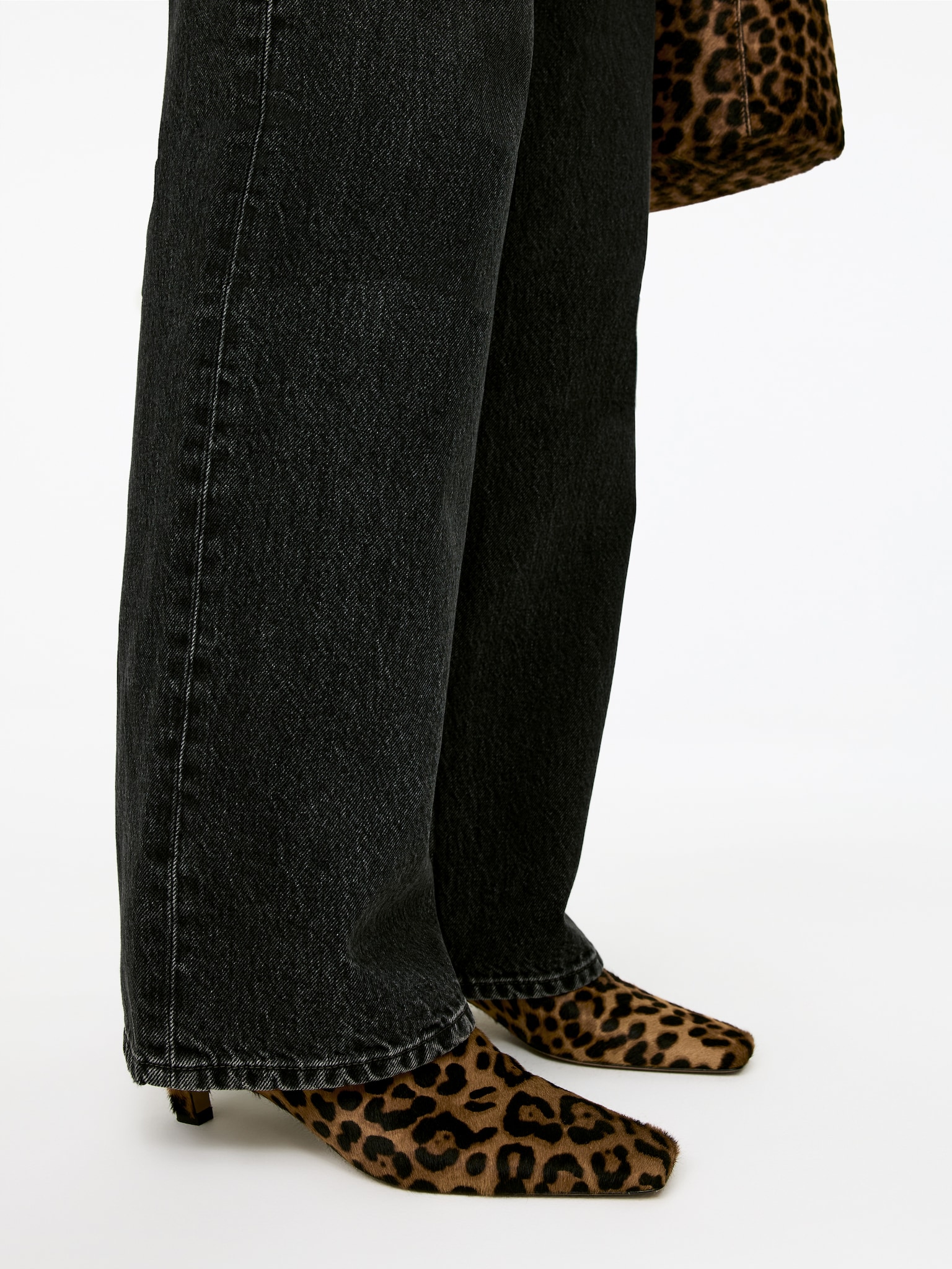 Pony Hair-Effect Ankle Boots - Beige/Black