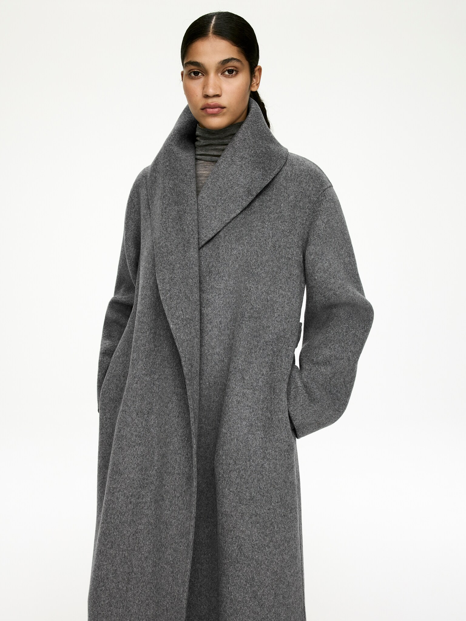 Manteau à col châle - gris - 5