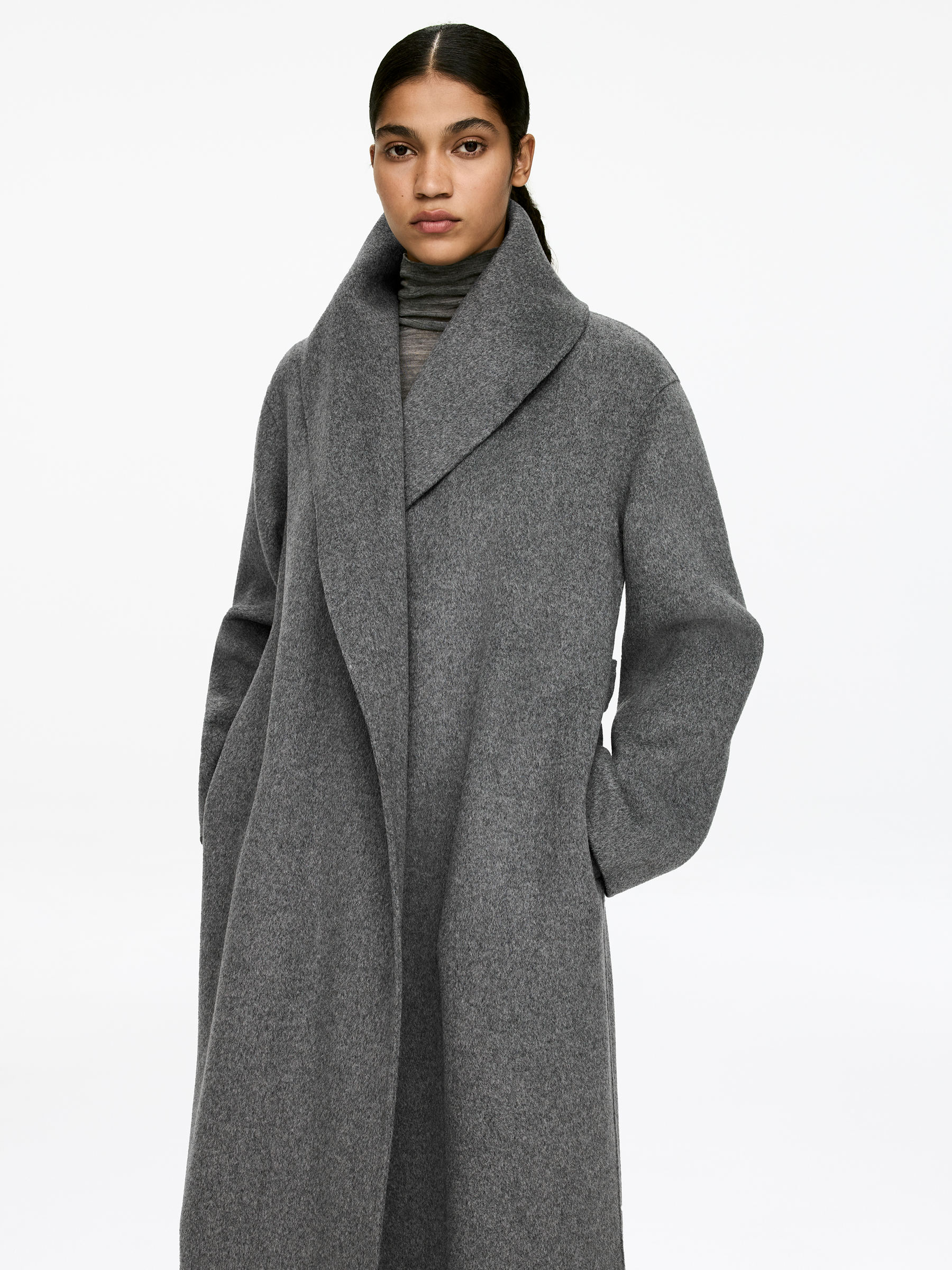 Shawl-Collar Coat - Grey - Regular fit - Women - StillMedia/Lookbook - 15