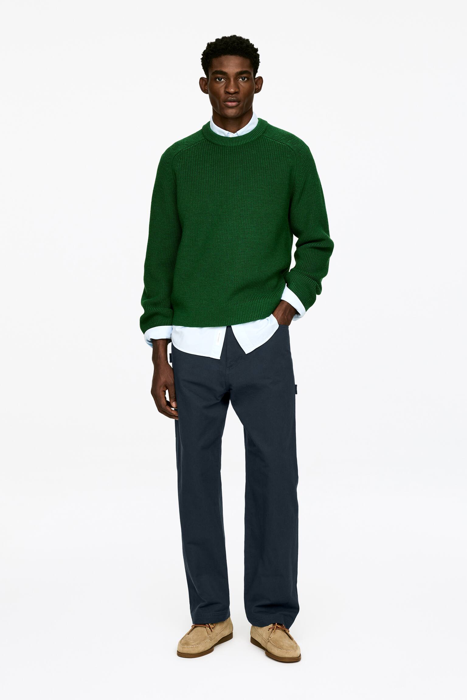 Ruimvallende canvas broek - Donkerblauw/Gebroken wit - 1