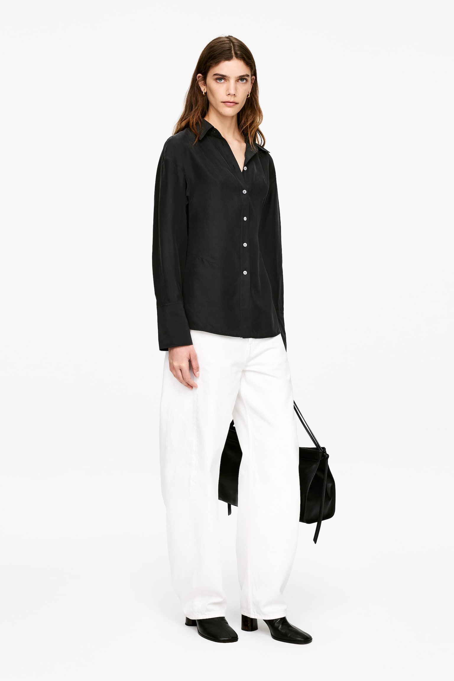 Camicia aderente in seta - Nero - 5