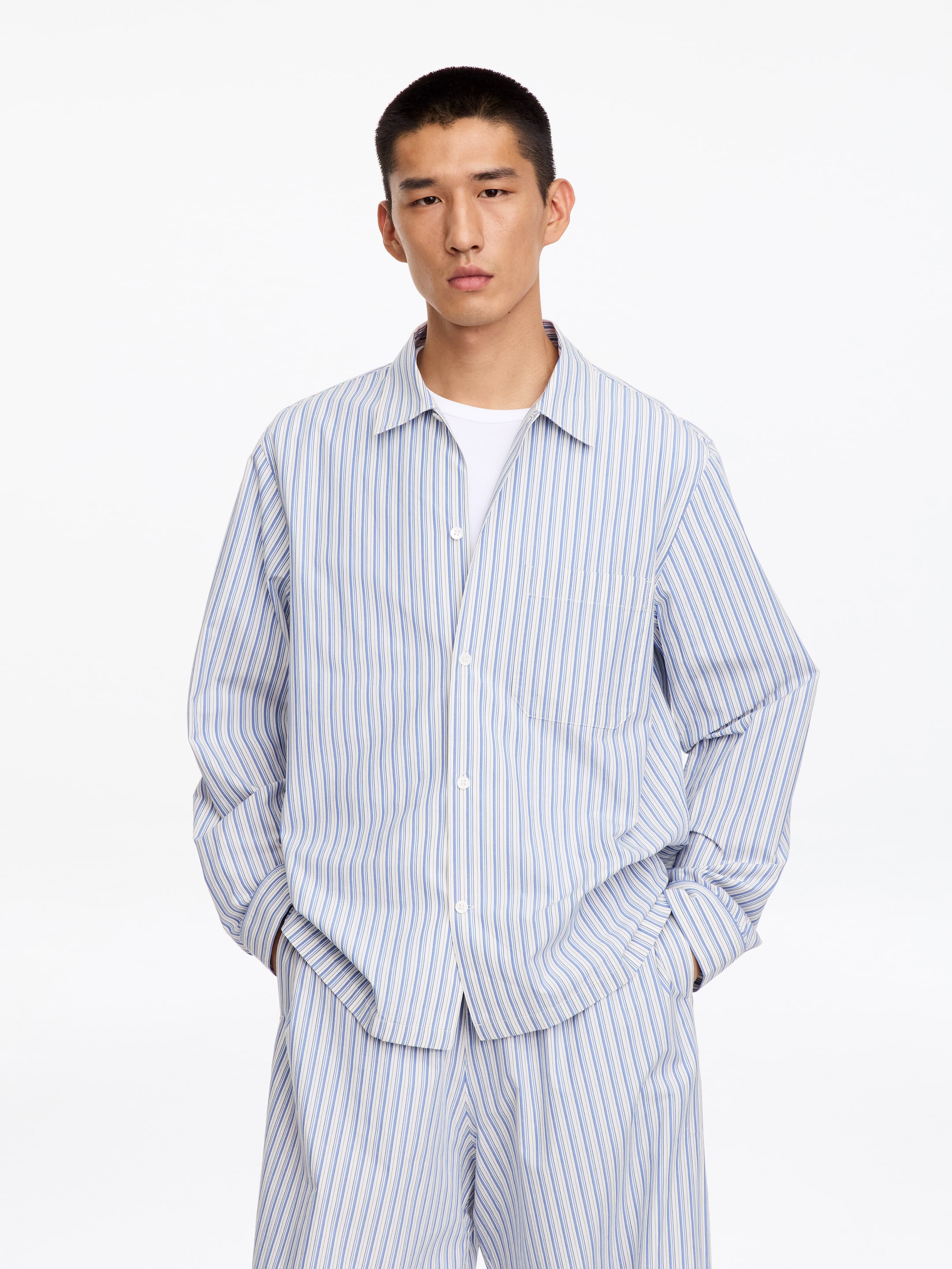 Camisa de pijama de rayas-Blue-20352