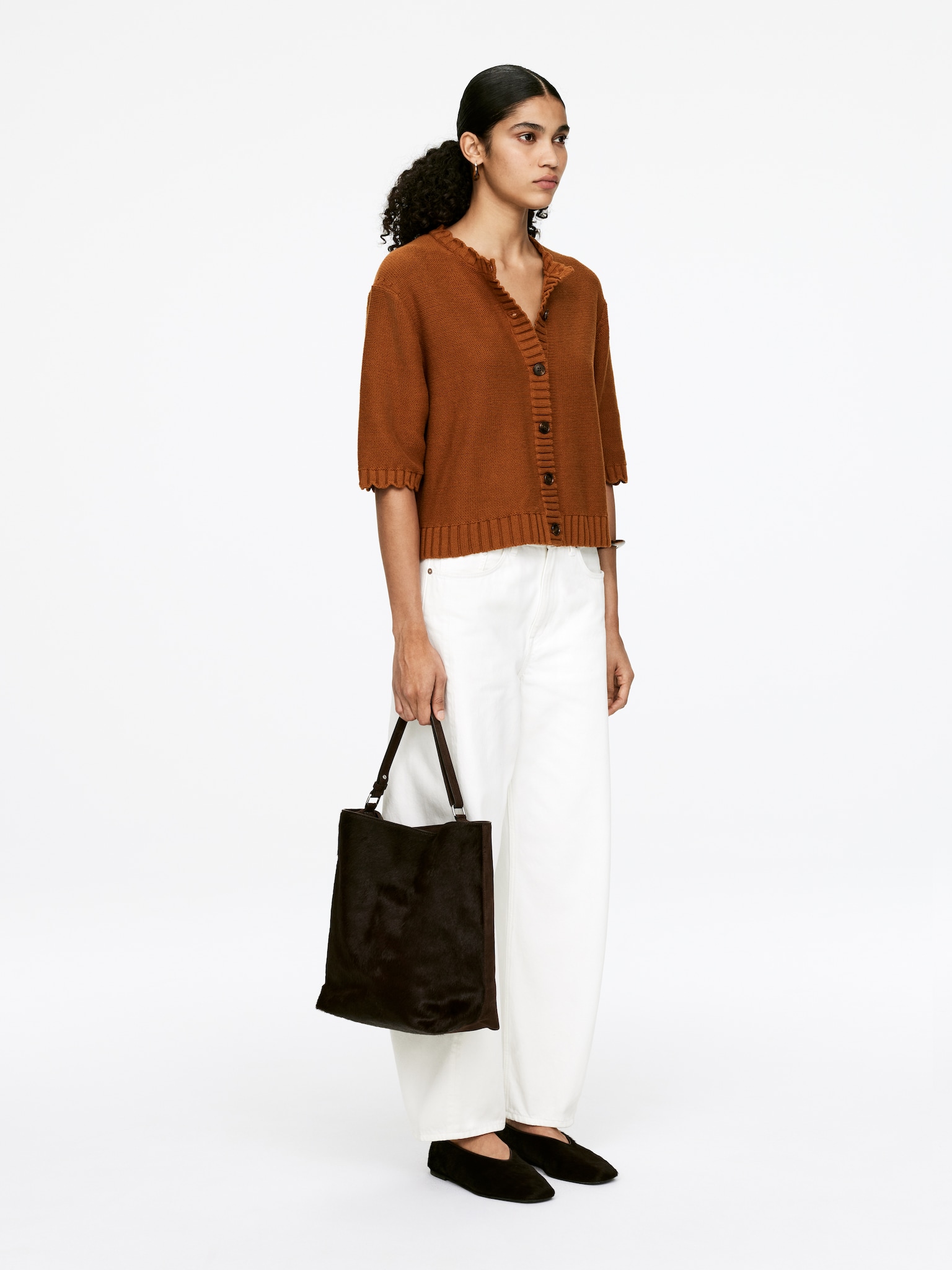 Scallop-Edge Cotton Cardigan - Rust - 6