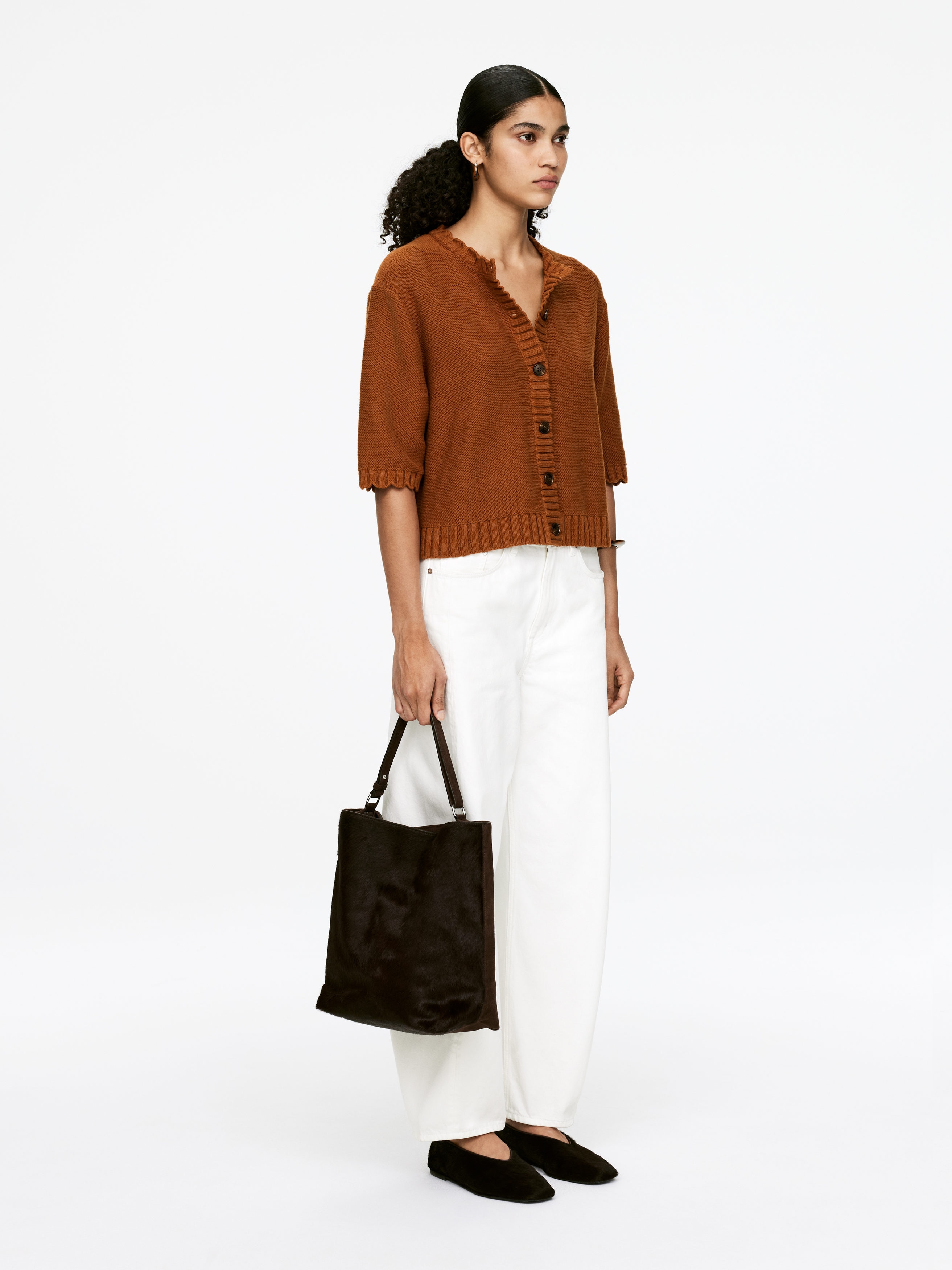 Scallop-Edge Cotton Cardigan - Rust - Loose fit - Women - StillMedia/Lookbook - 4