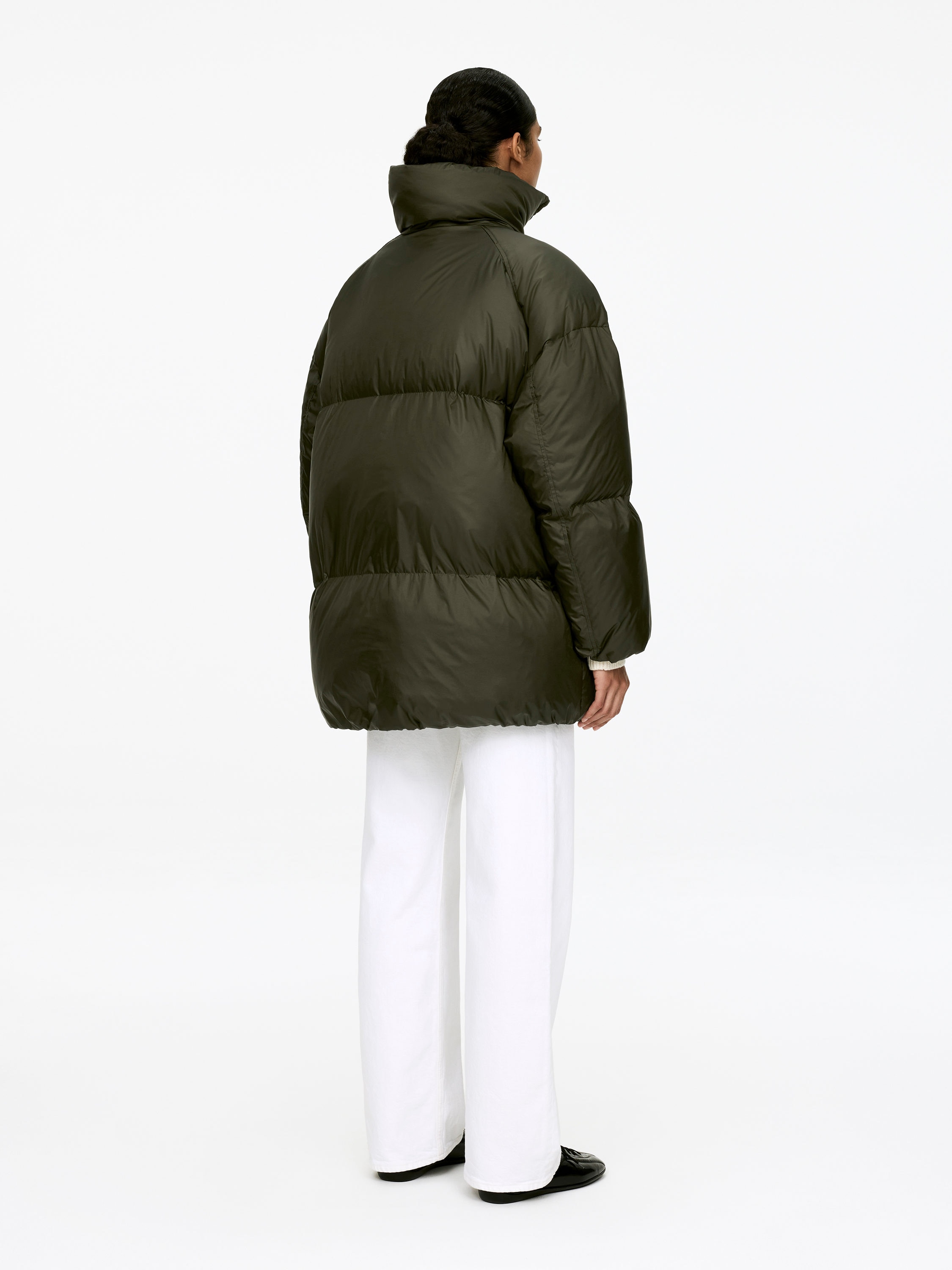 Upcycled Down Puffer Jacket - Dark Green - Oversized - Women - StillMedia/Lookbook - 5
