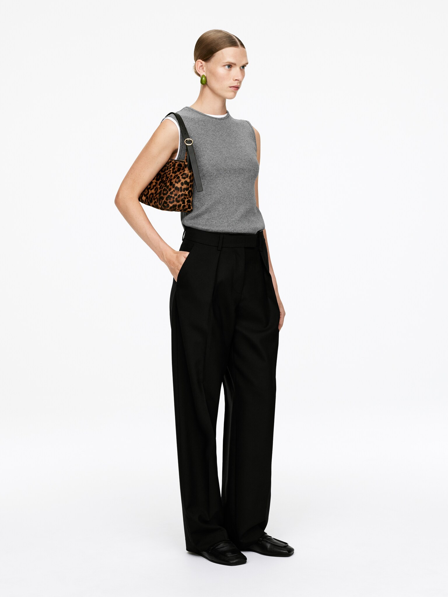 High-Waist Tailored Trousers - Black/Beige - 5