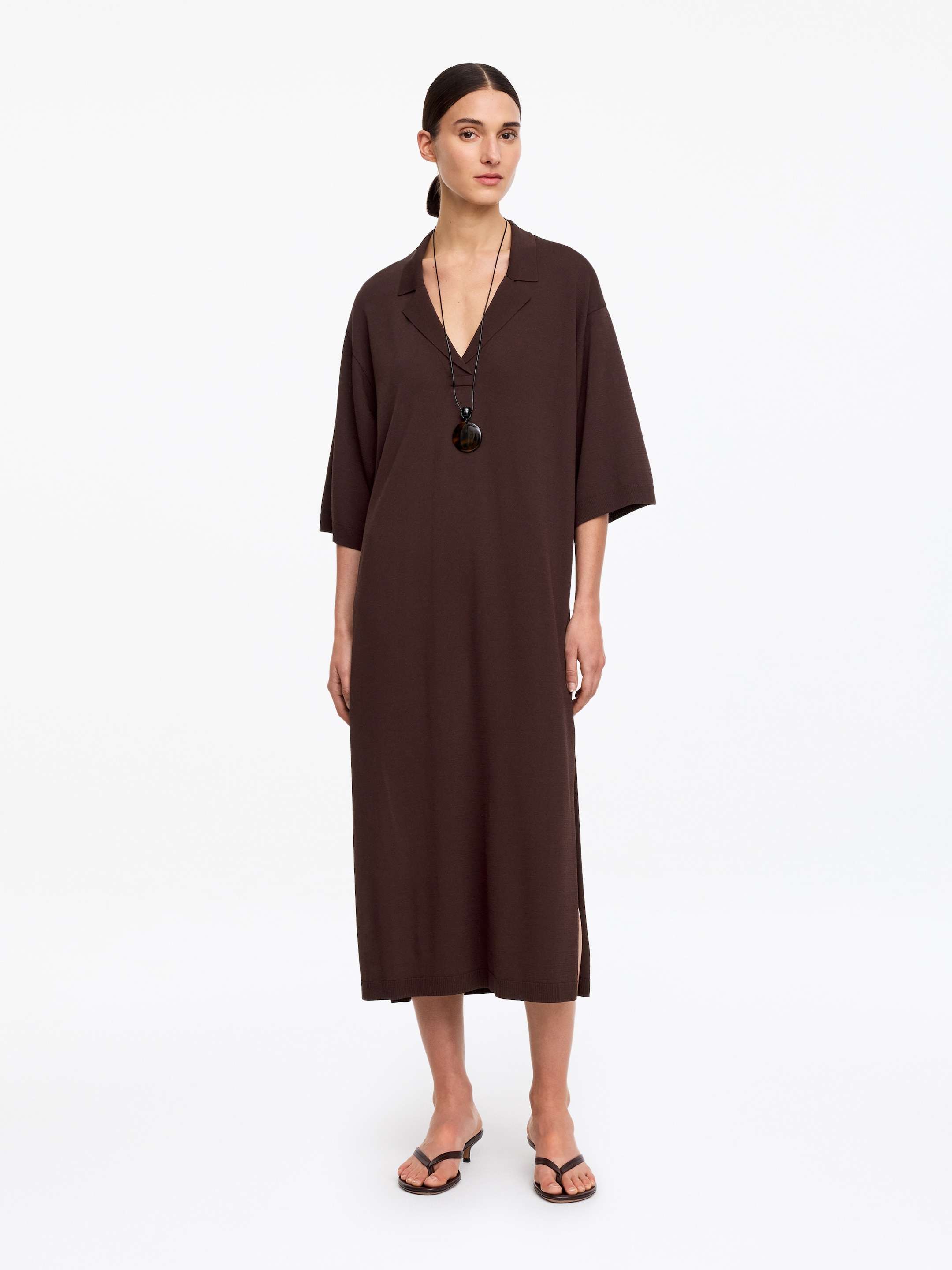 Relaxed Fine-Knit Dress-#3C2A2B-19154