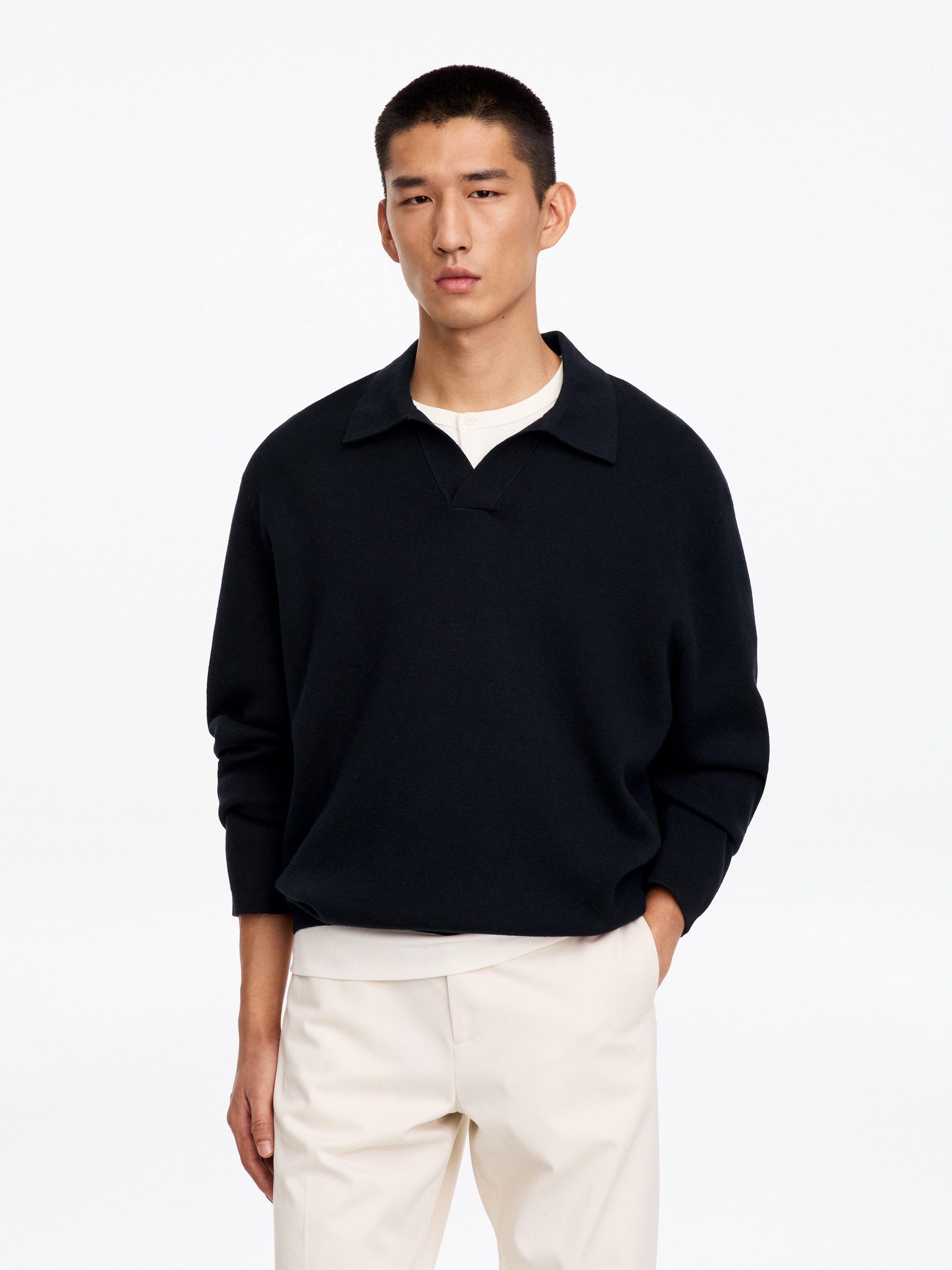 Cotton Silk Blend Polo Shirt - Dark Blue - Relaxed fit - men - StillMedia/Lookbook - 7
