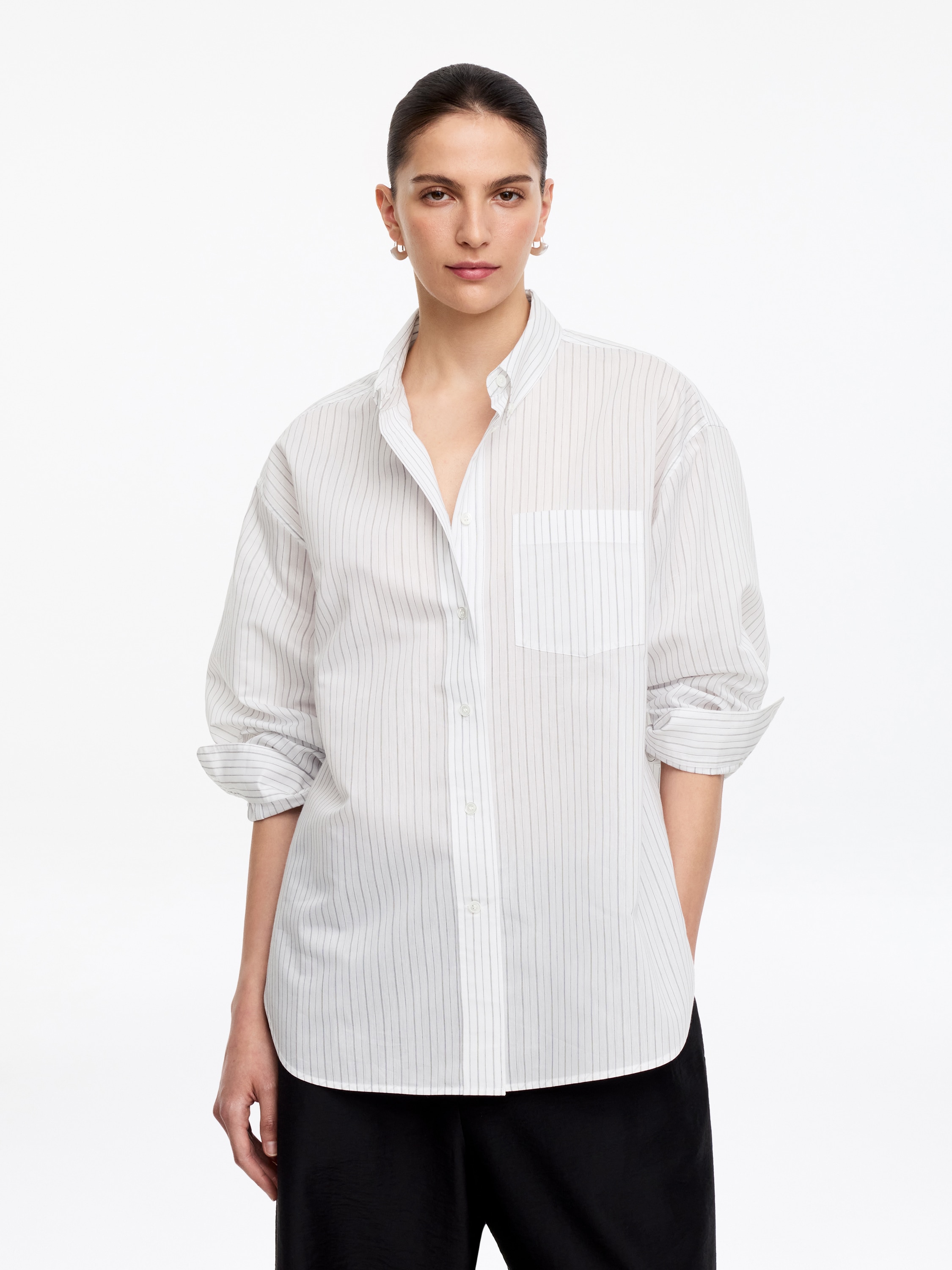 Camisa de seda y algodón - Blanco/negro