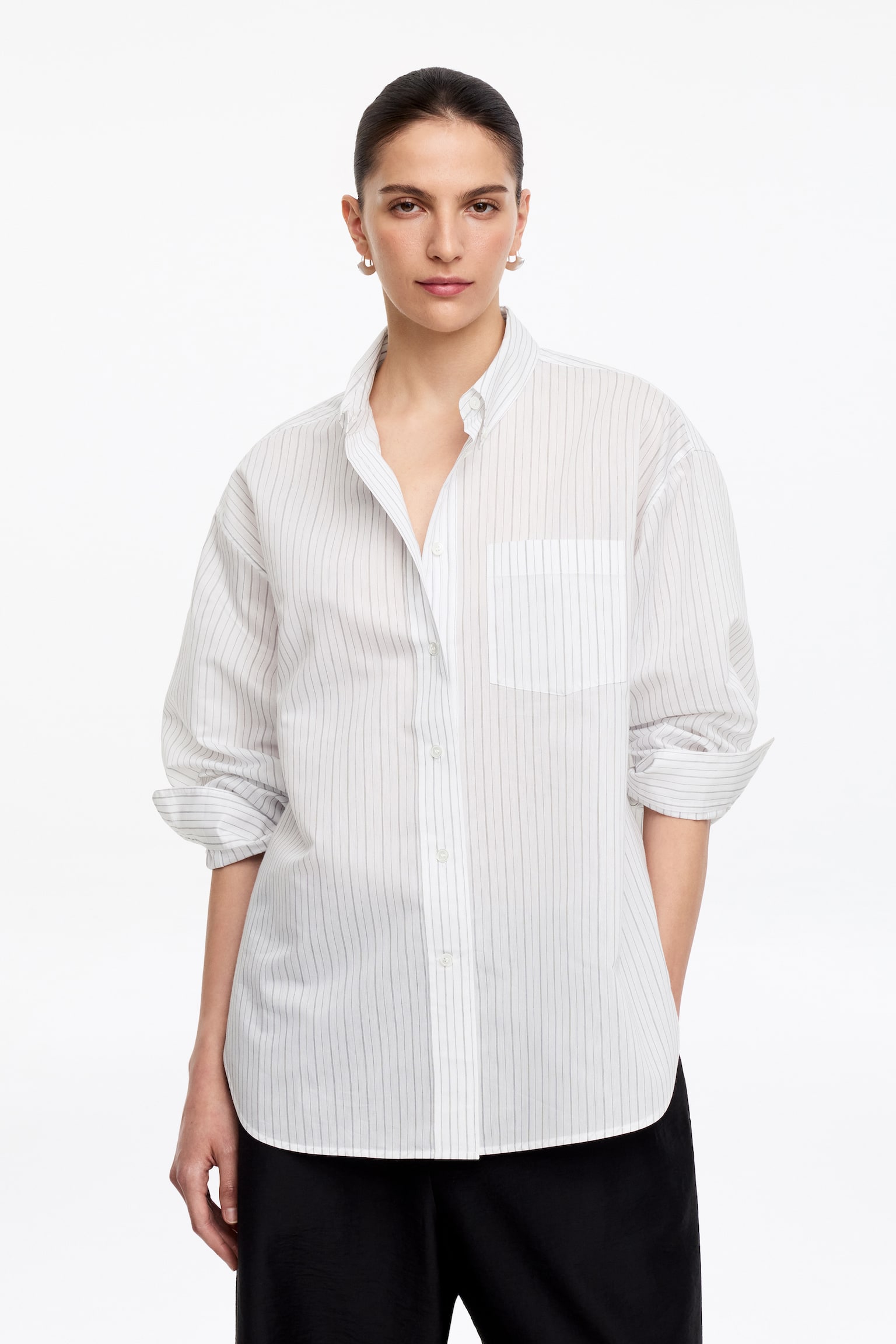 Camisa de algodão e seda - Branco/preto - 1