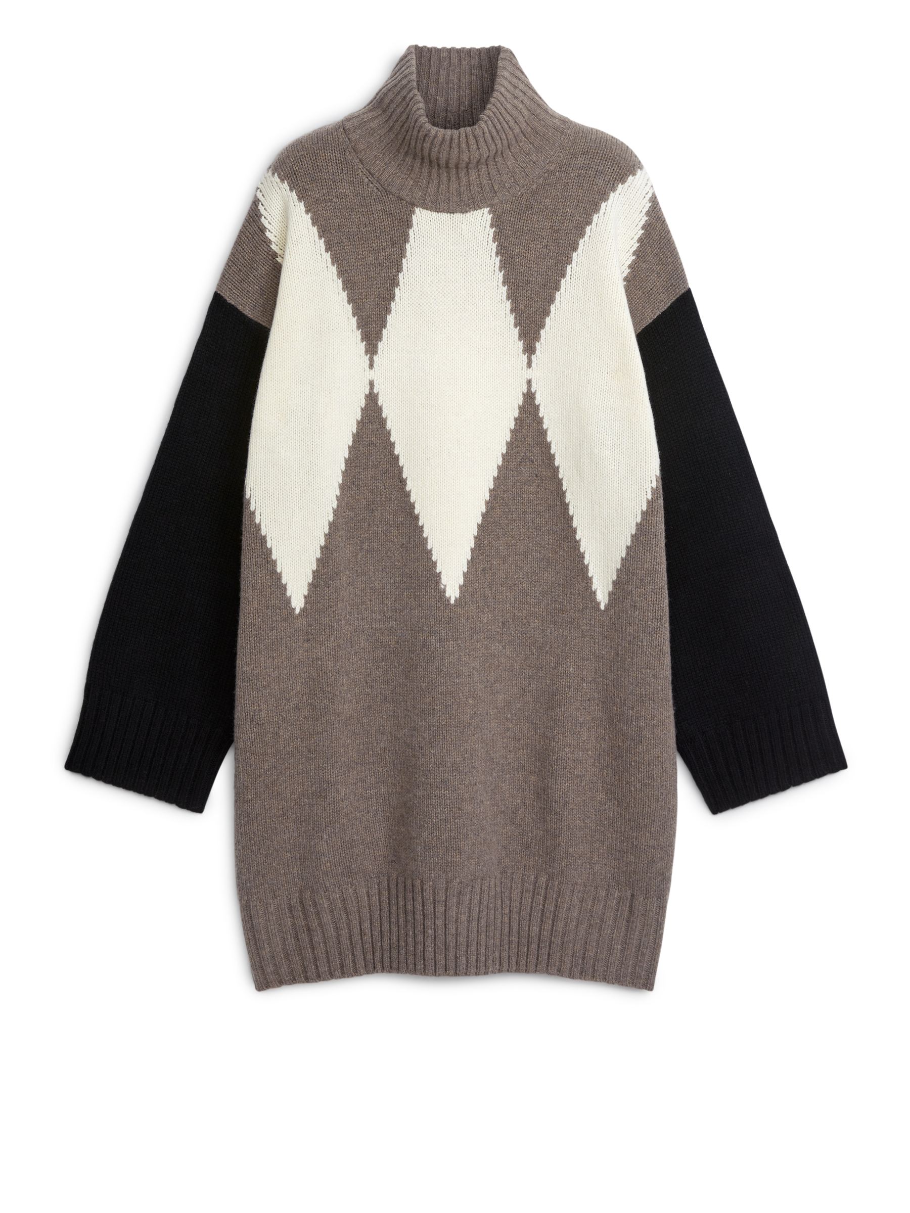 Vestido de lana con punto intarsia - Negro/marrón/blanco - Corte relajado - Women - StillMedia/DescriptiveStillLife - 1