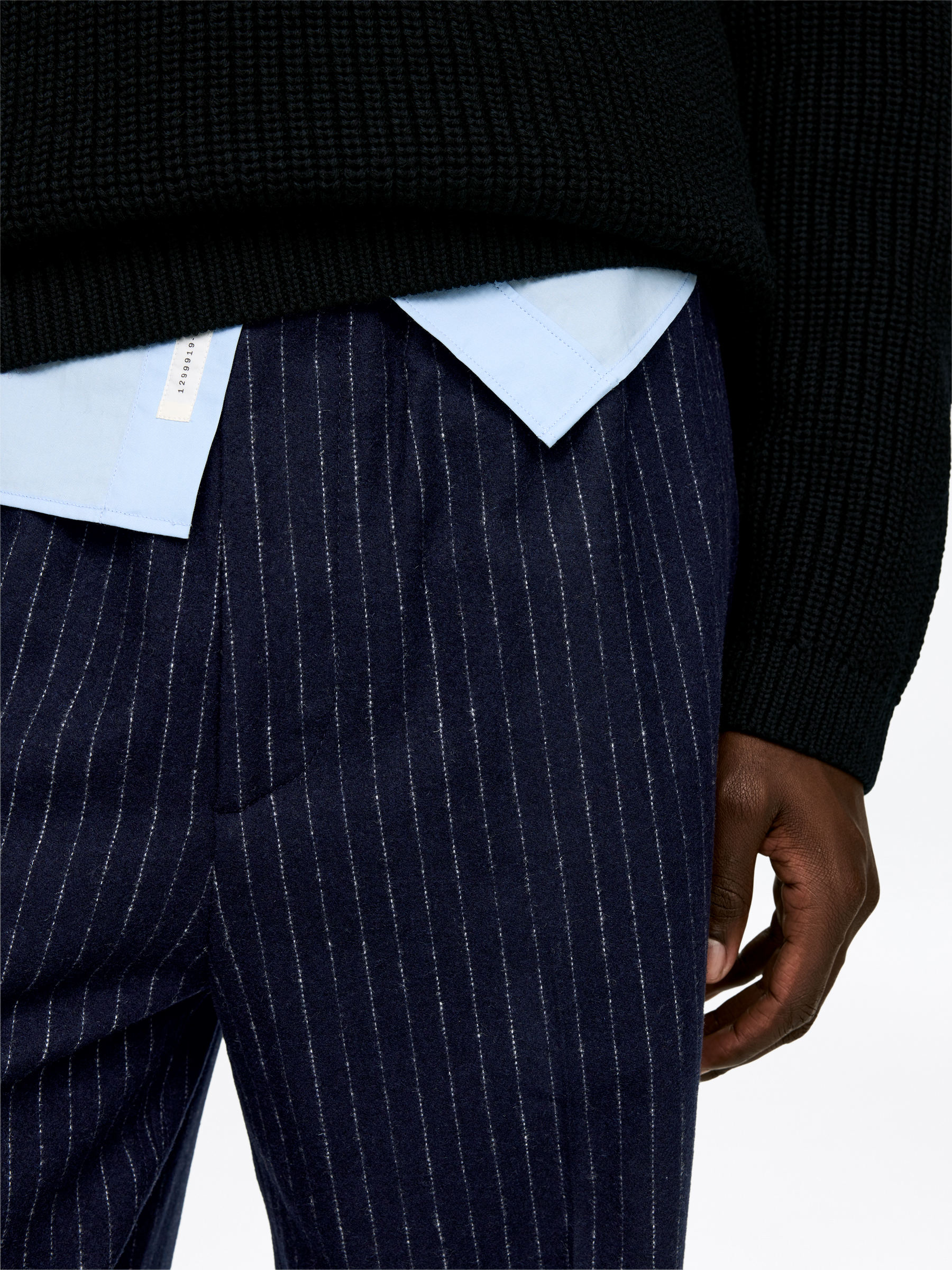 Pinstripe Wool Blend Trousers - Dark Blue - Loose fit - Men - StillMedia/Lookbook - 5