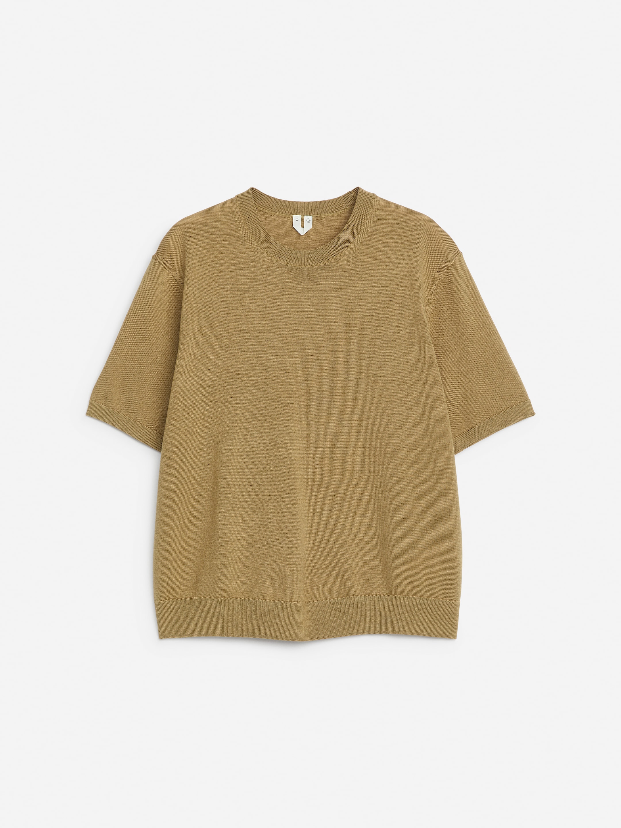Gestricktes T-Shirt aus Merinowolle-Beige-11800