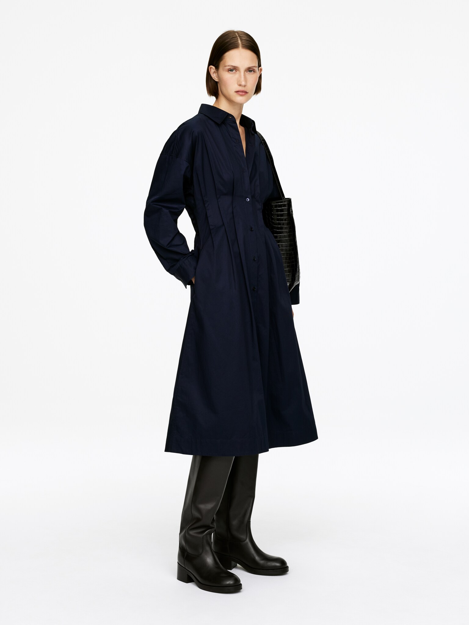 Robe-chemise plissée - Bleu foncé/Rosé poudré - 4
