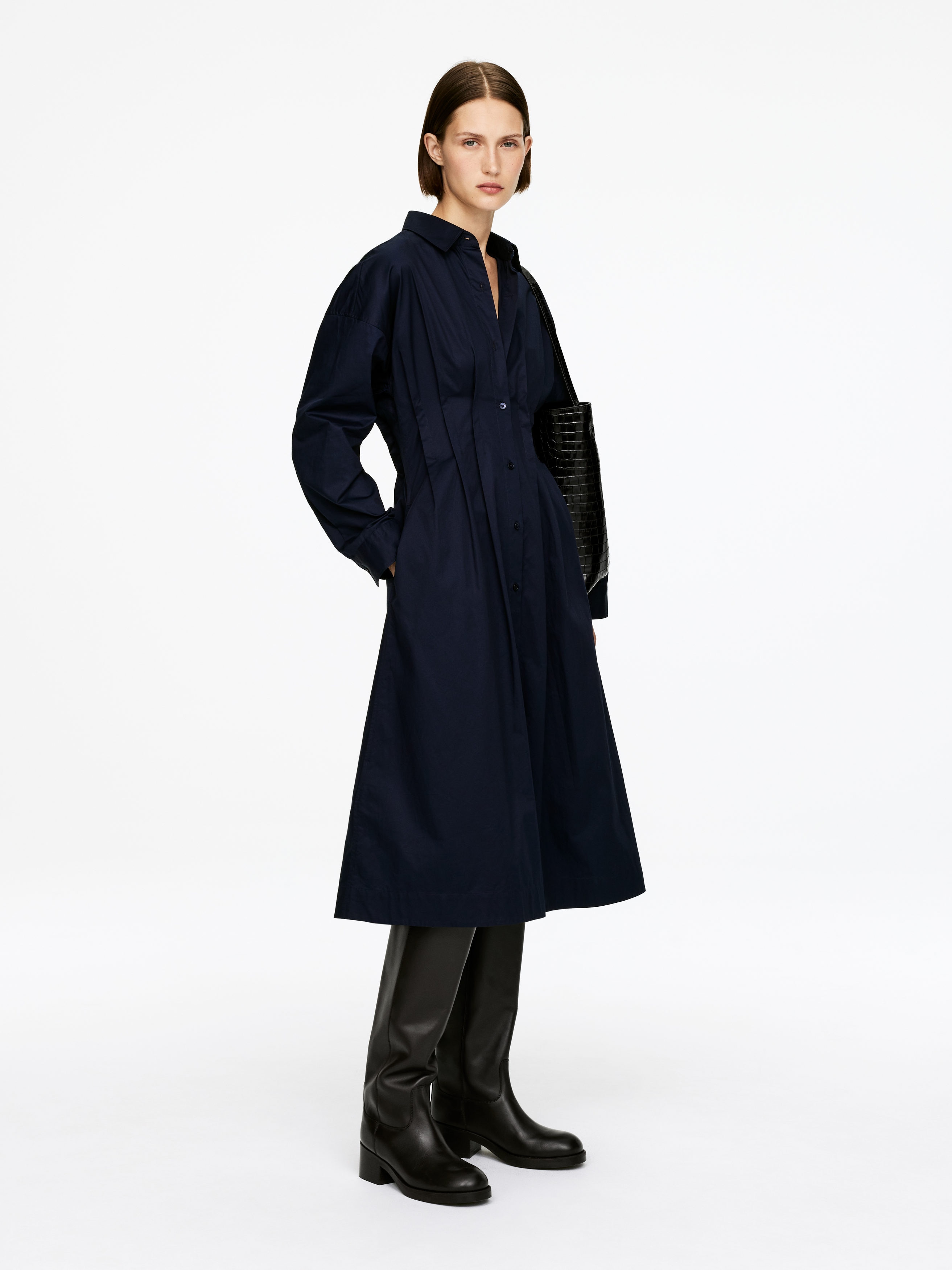 Pleated Shirt Dress - Dark Blue - Regular fit - Women - StillMedia/Lookbook - 2