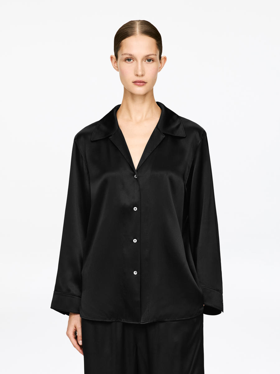 ARKET Dam Silk Pyjamasskjorta Svart XXS