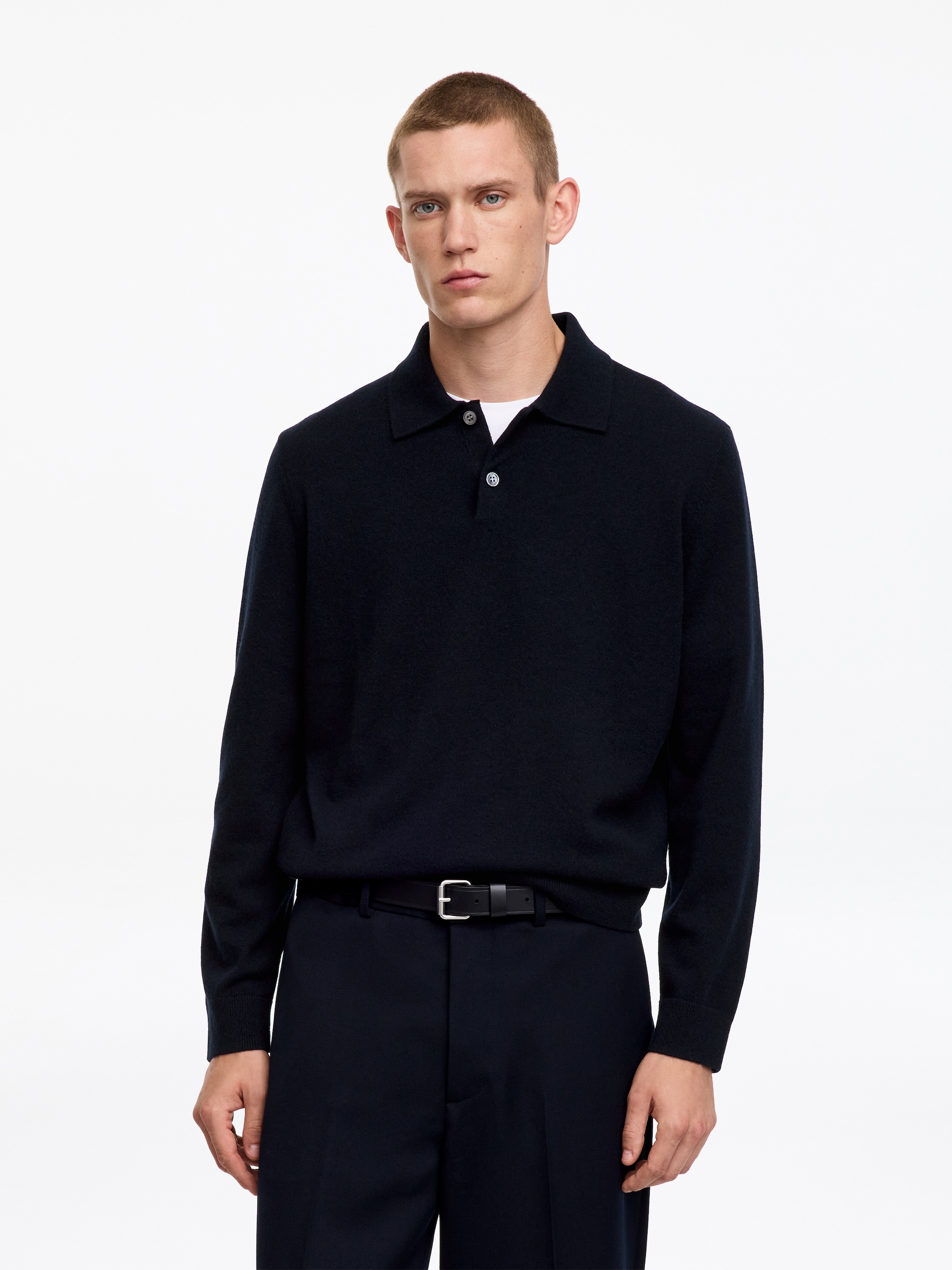 Strick-Poloshirt aus reinem Kaschmir-Blue-20124