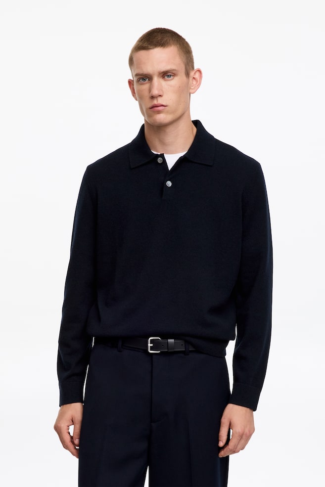 Strick-Poloshirt aus reinem Kaschmir - Dunkelblau/Grau - 1