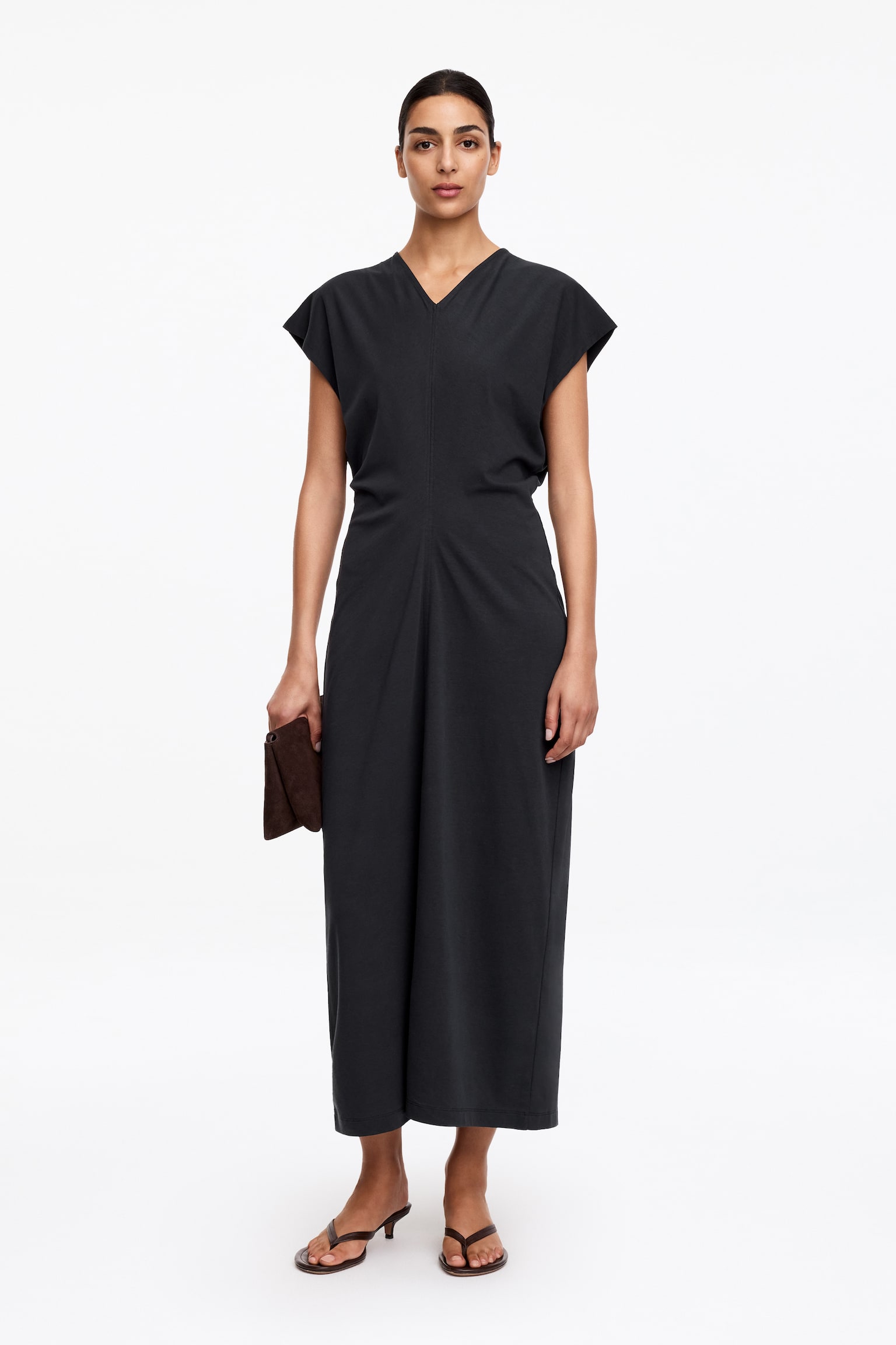 Drapiertes Midikleid - Schwarz - 1