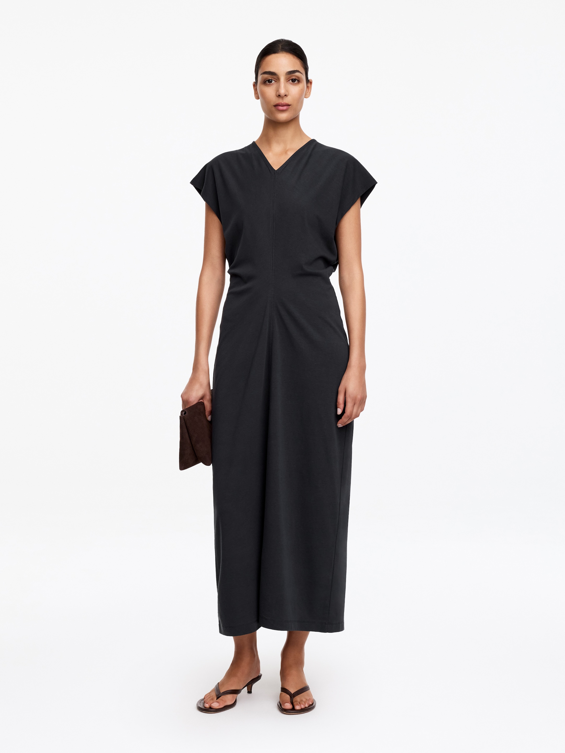 Draped Midi Dress-#333538-19636