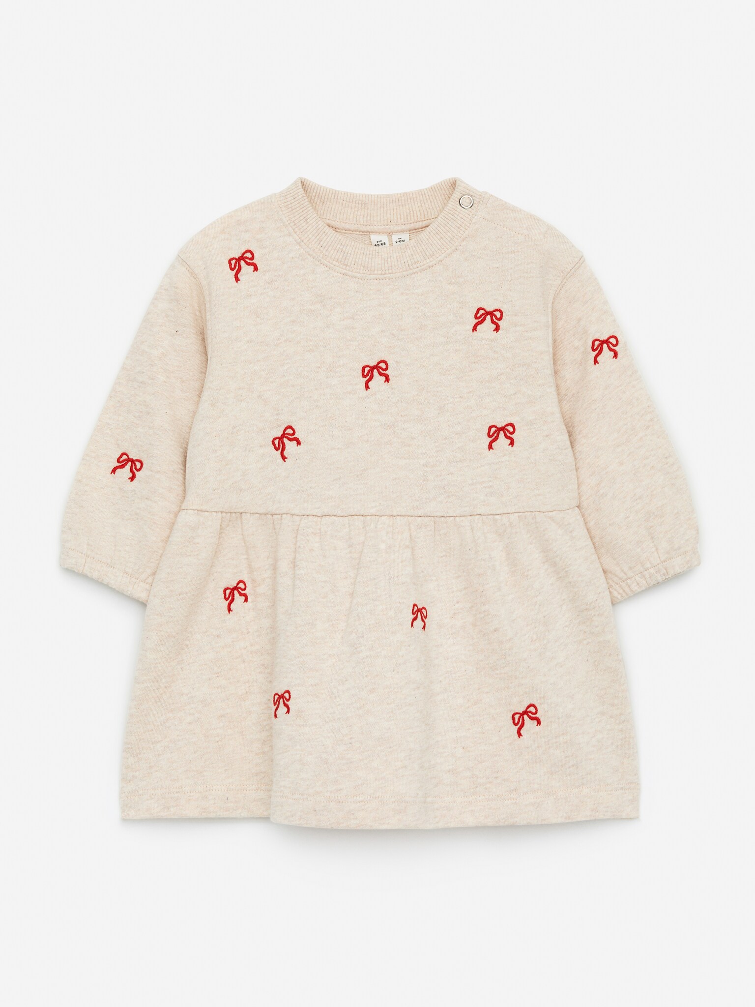 Besticktes Jerseykleid - Beige/Schleifen in Rot - 1