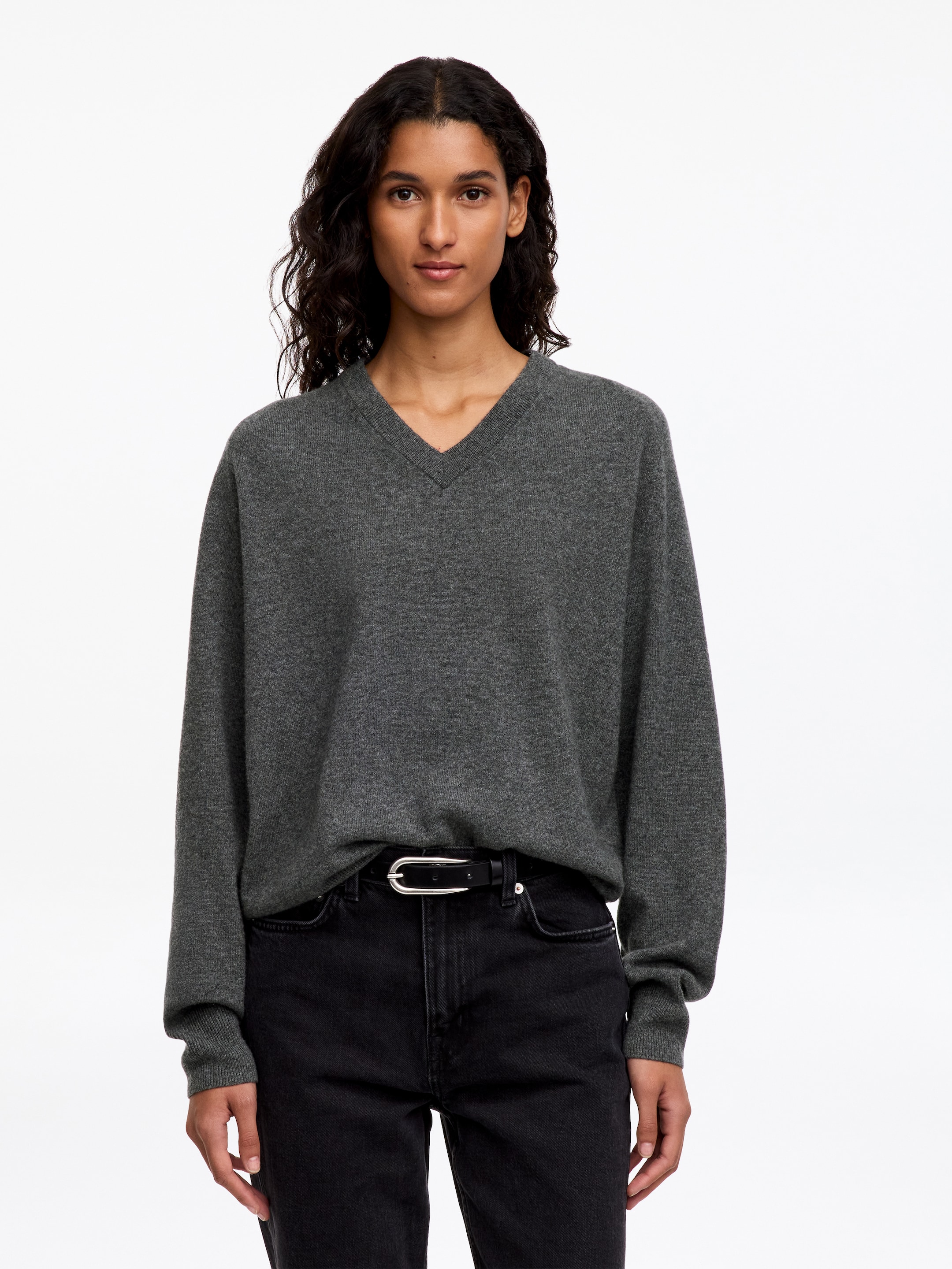Relaxed Cashmere V-Neck Jumper-Grey-20076