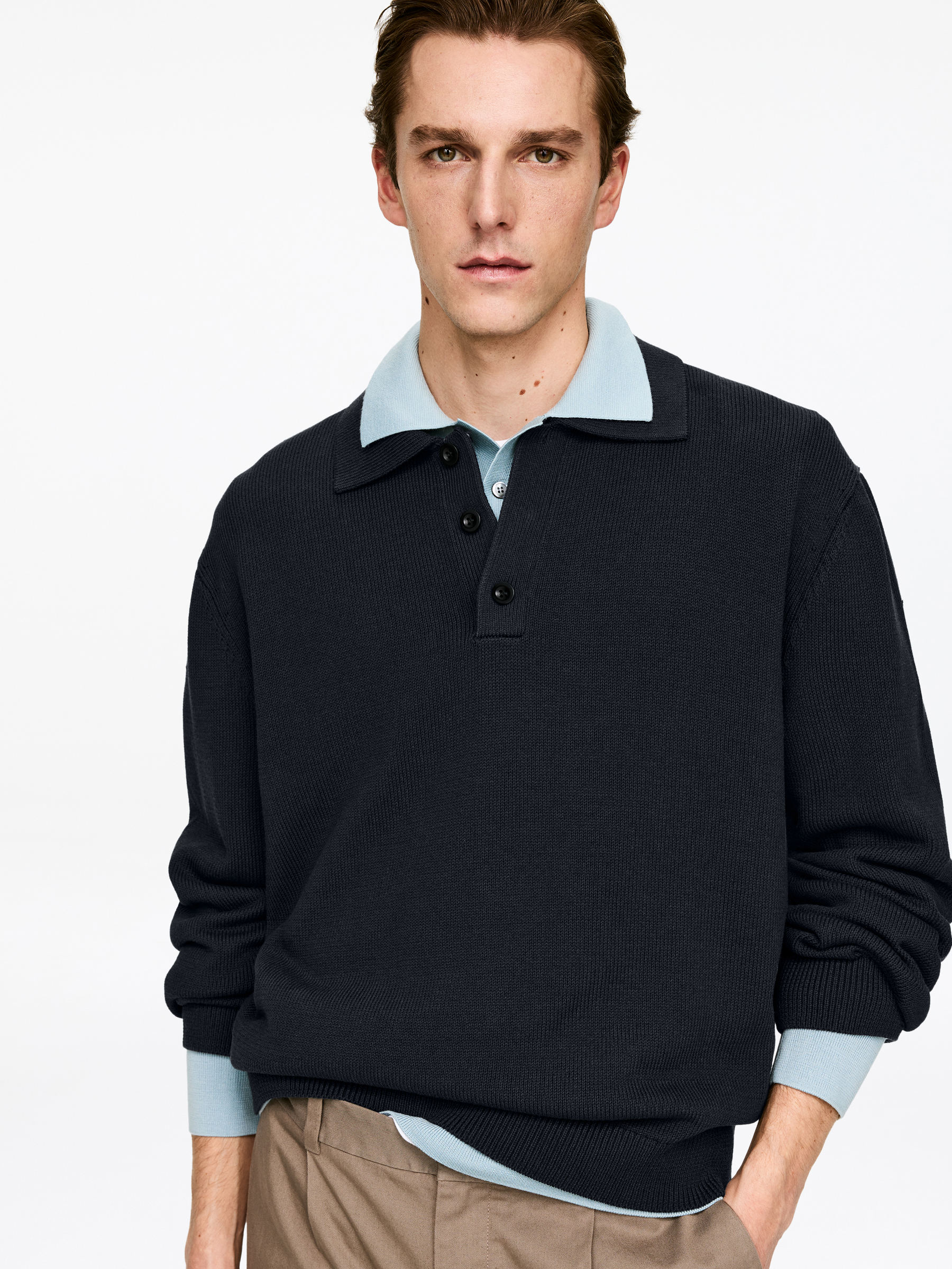 Cotton Lyocell Polo Shirt - Dark Blue - Regular fit - Men - StillMedia/Lookbook - 3