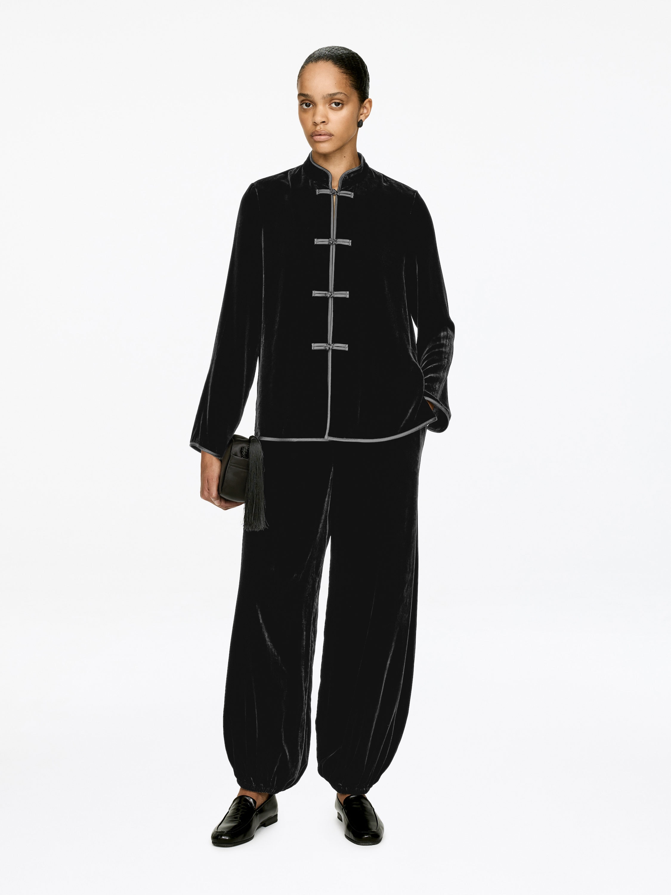 Samt-Overshirt aus Viskose und Seide-#272627-17141