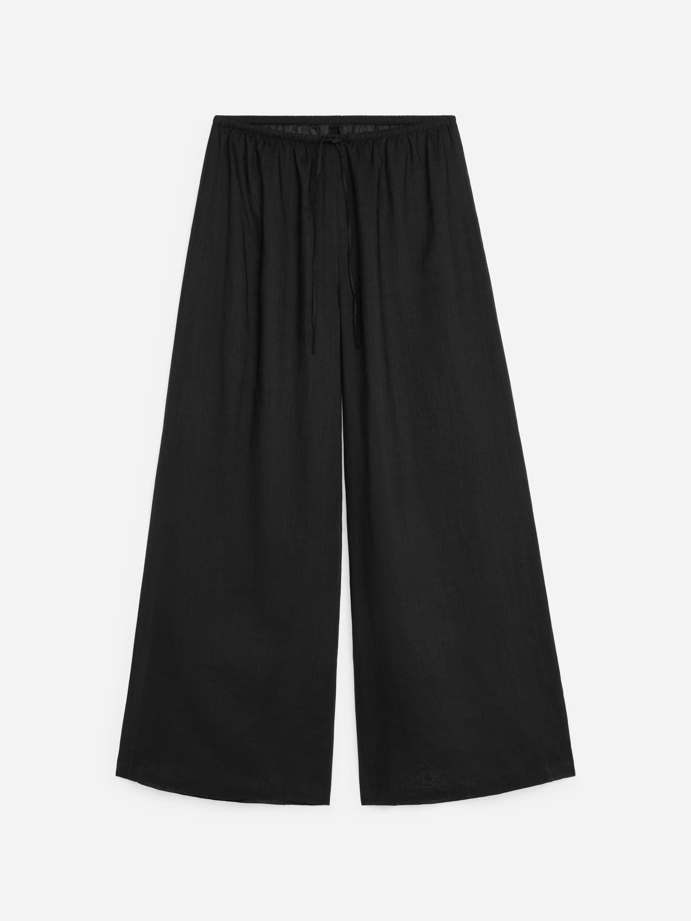 Ramie Drawstring Trousers-Black