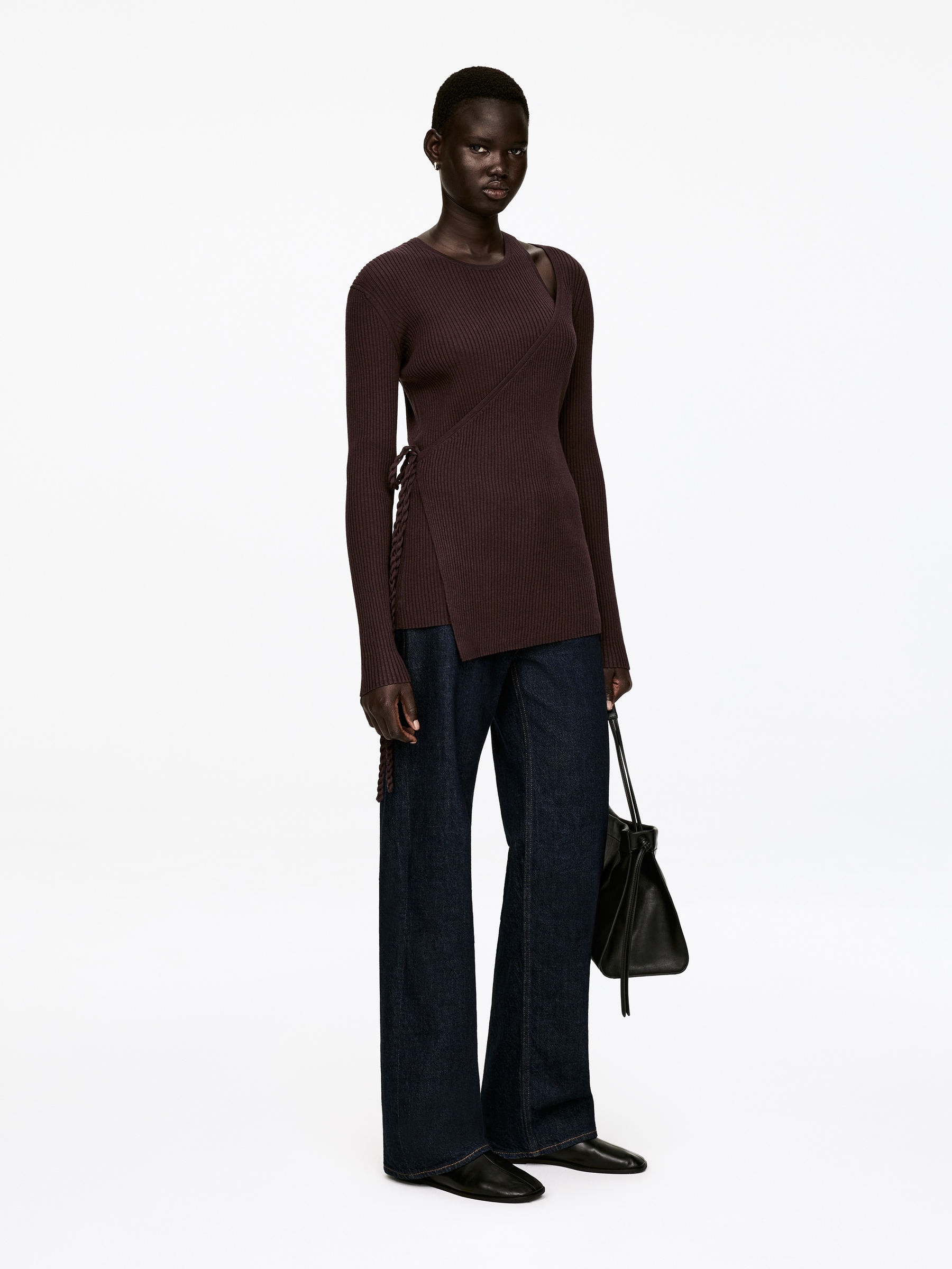 Ribbed Wrap Top - Dark Brown - Regular fit - Women - StillMedia/Lookbook - 4