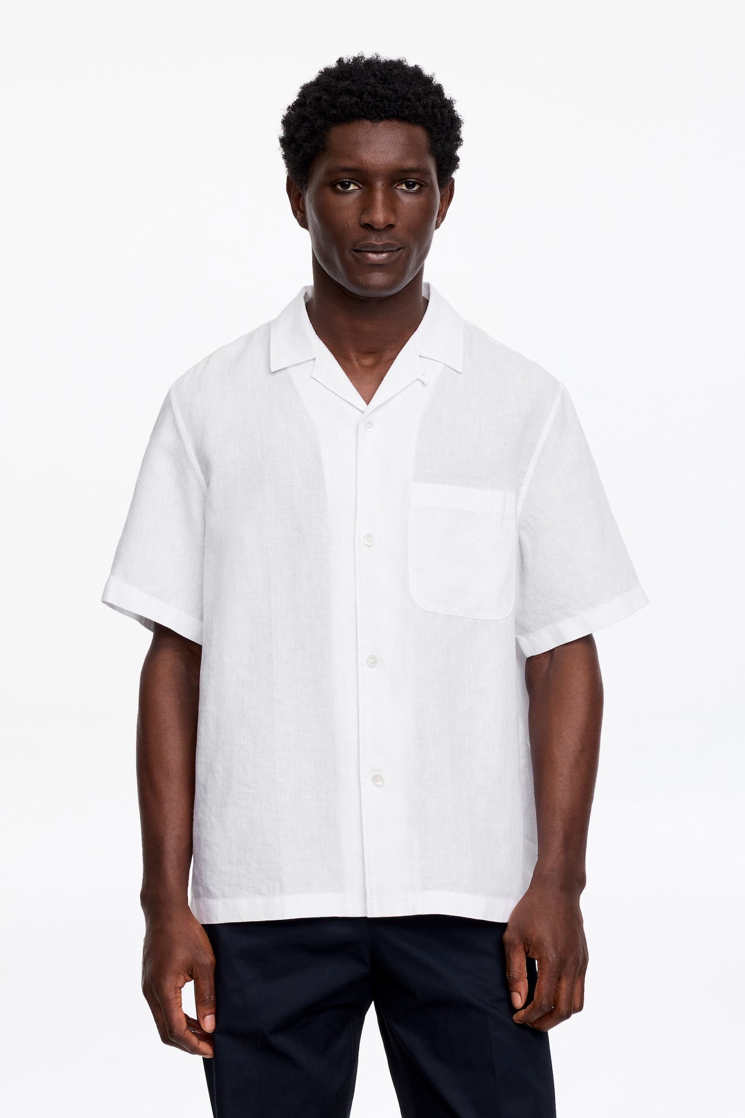 Overhemd met resort-kraag en ruimvallende pasvorm - Wit/Donkerblauw/Bruin - 1