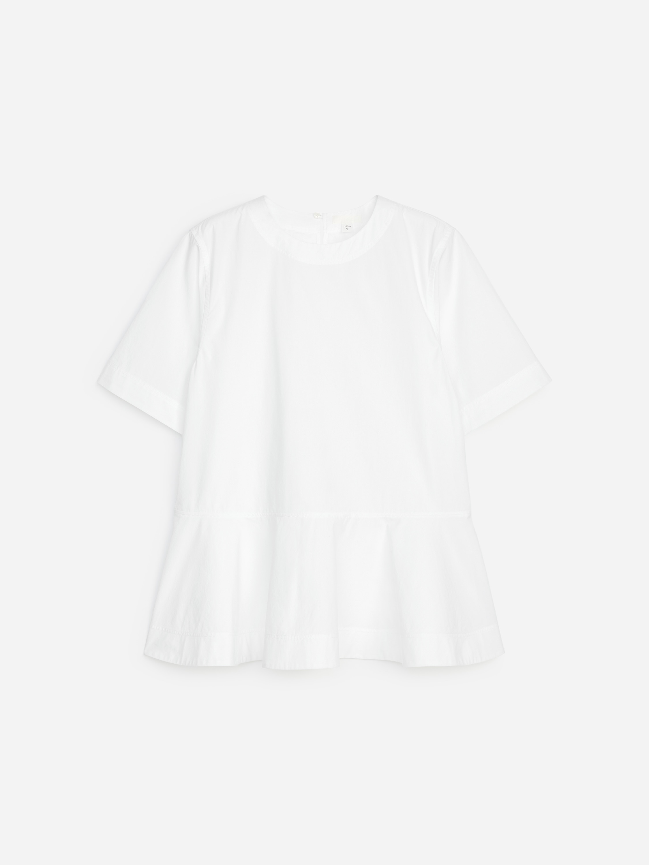 Pima Cotton Peplum T-Shirt - White/Beige