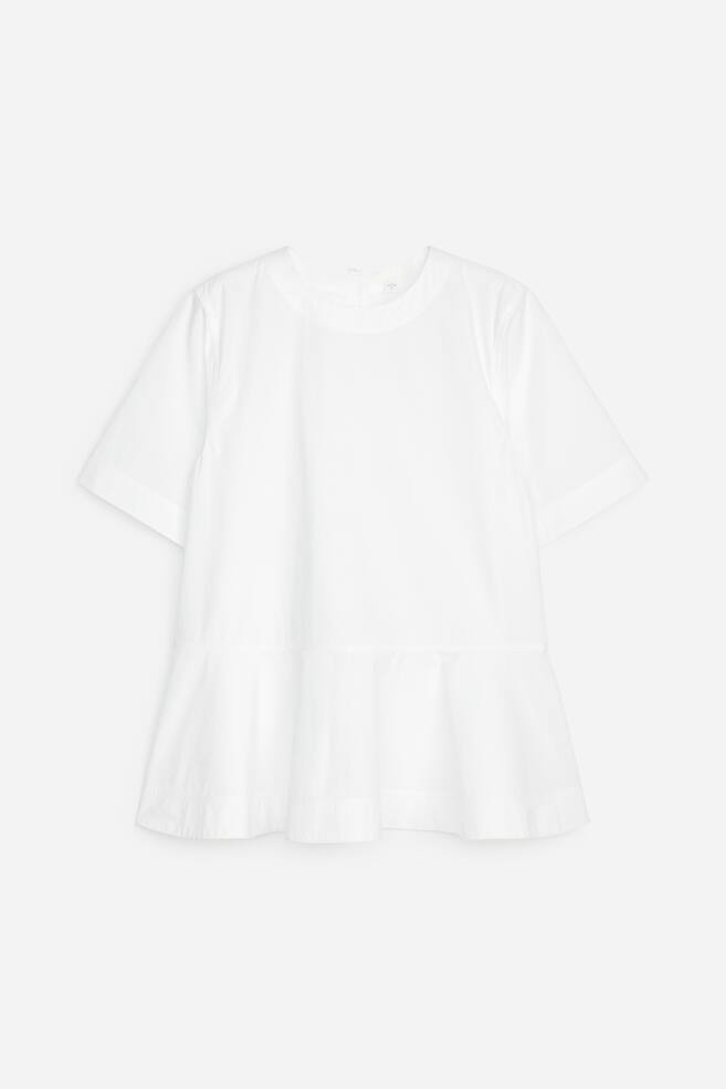 Pima Cotton Peplum T-Shirt - White/Beige - 1