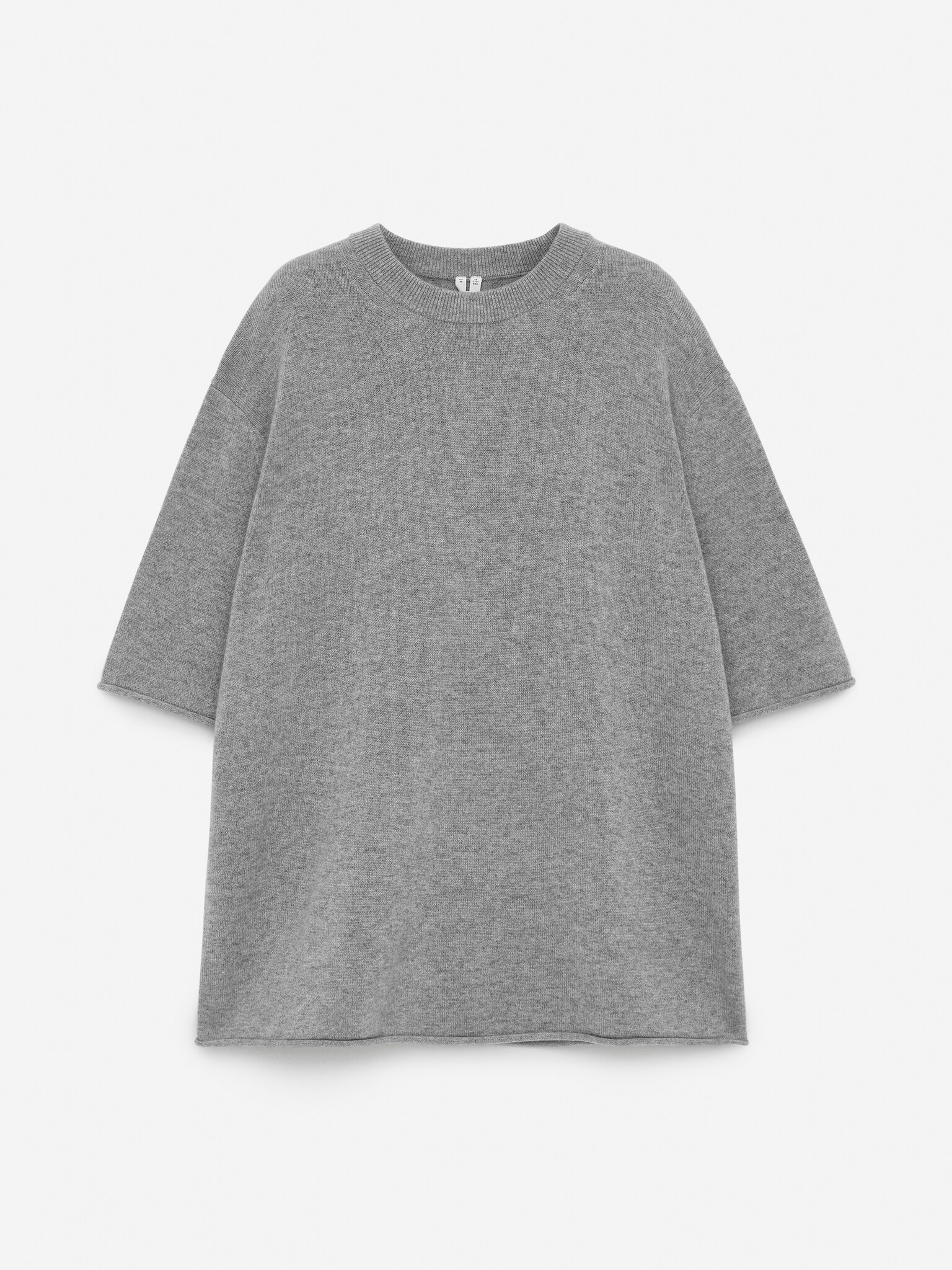 T-shirt oversize en cachemire - Gris chiné/Rose