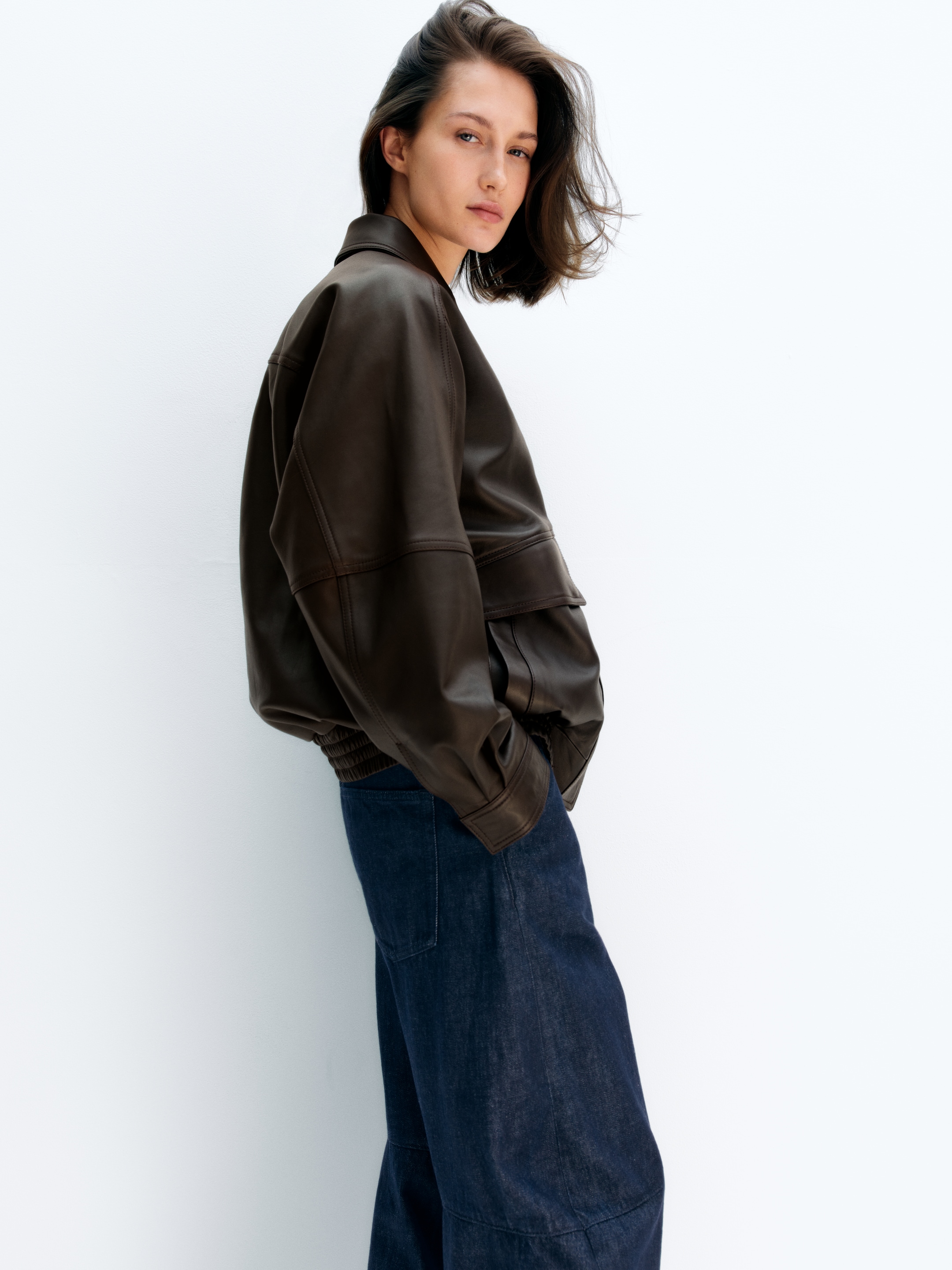 Relaxed Leather Jacket - Brown - Relaxed fit - Women - StillMedia/Environmental - 1