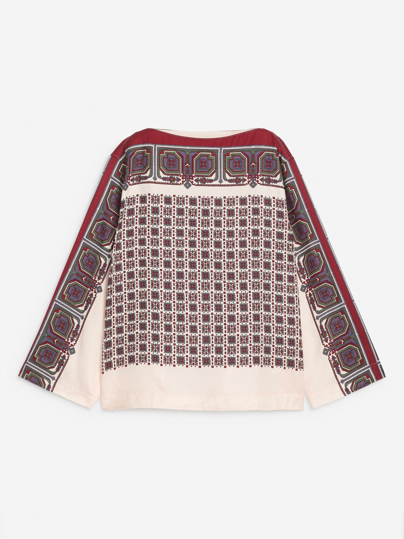 Boat-Neck Blouse - White/Multi Colour