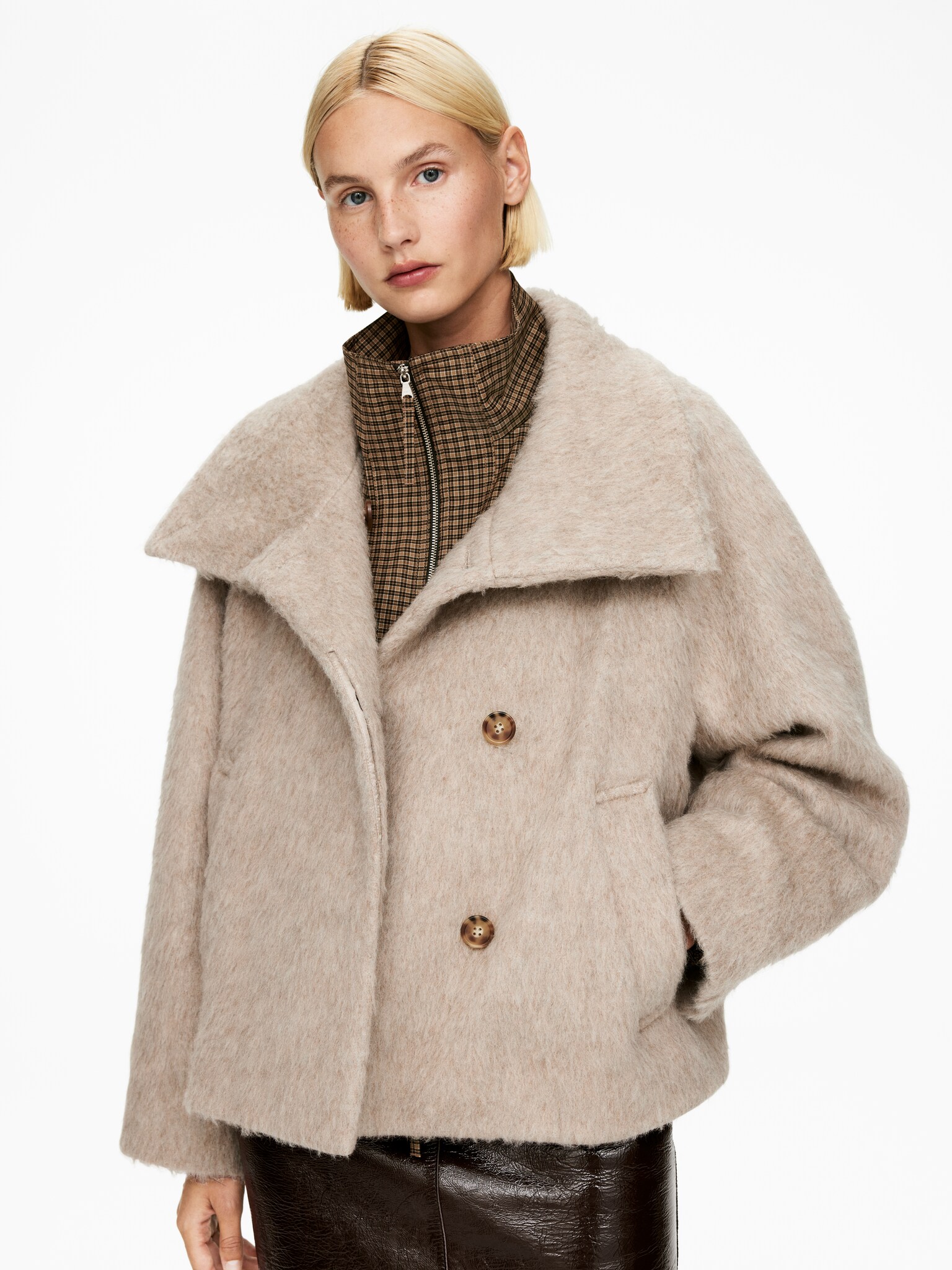 Veste en laine et alpaga - Taupe/Noir - 3