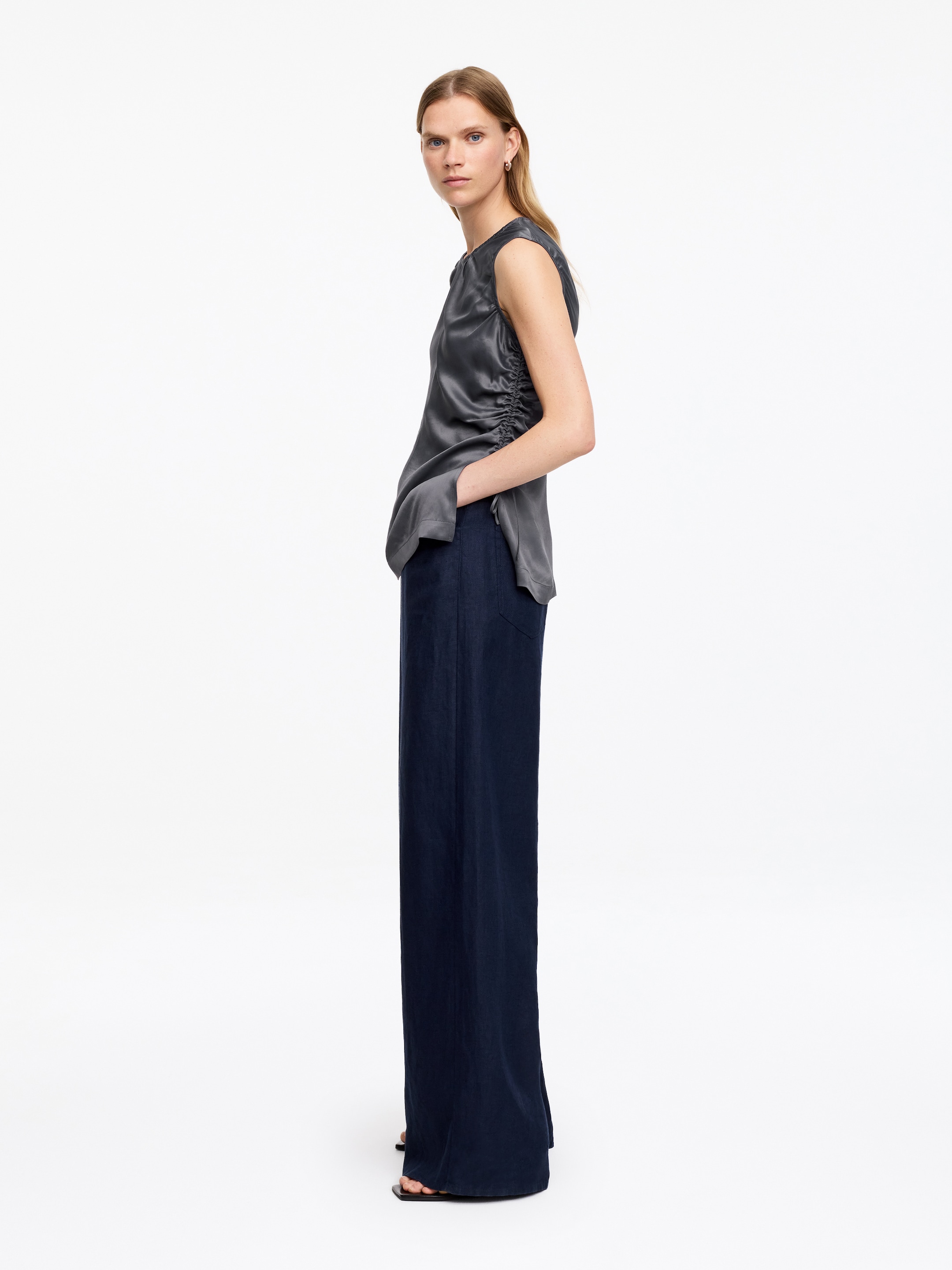 Satin Drawstring Top - Grey - Slim fit - Women - StillMedia/Lookbook - 3