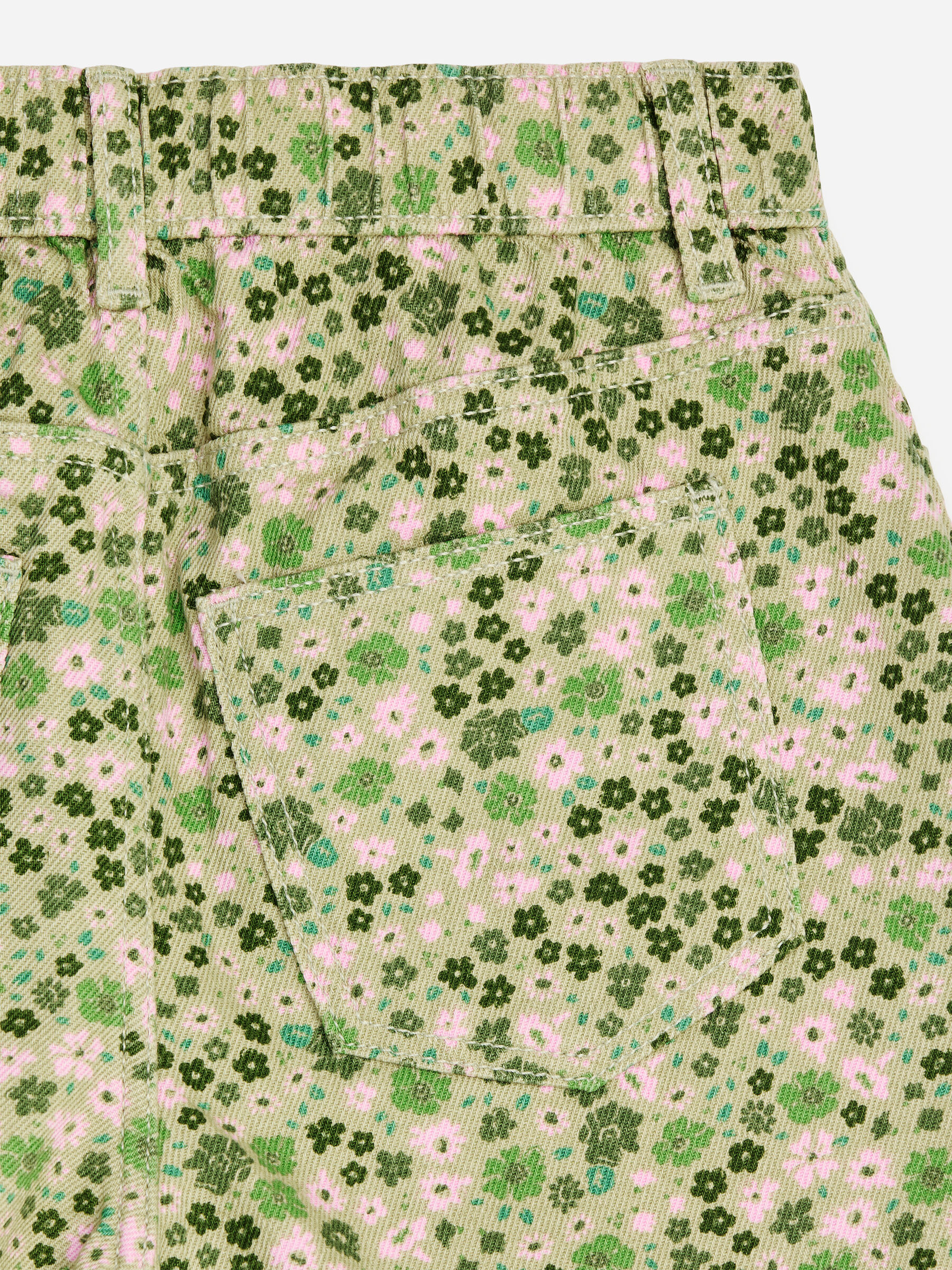 Denim Shorts - Khaki Green/Pink Florals - Relaxed fit - Children - StillMedia/DescriptiveDetail - 1